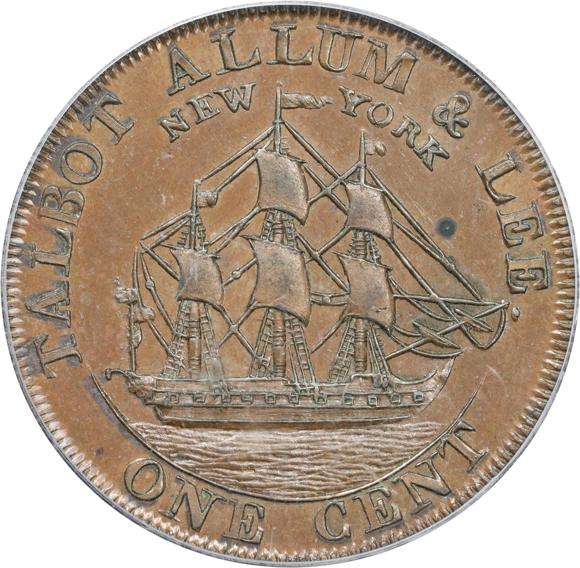 image for: 1794 Talbot, Allum & Lee Cent. Fuld-4, W-8590. Rarity-2. With NEW YORK. Small & on Reverse. Copper. Lettered Edge. Proof-64 BN (PCGS).
