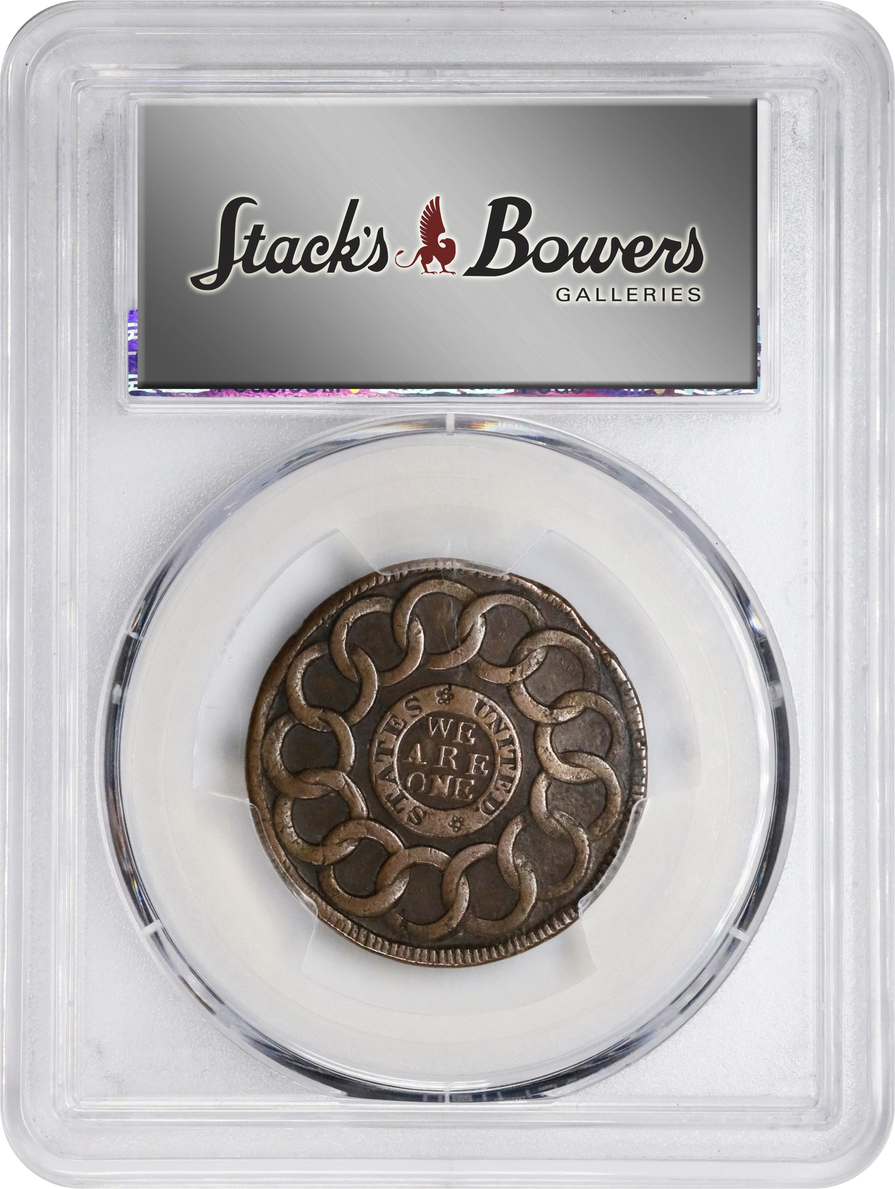 image for: 1787 Fugio Cent. Pointed Rays. Newman 15-K, W-6900. Rarity-5+. STATES UNITED, 4 Cinquefoils. EF-45 (PCGS).