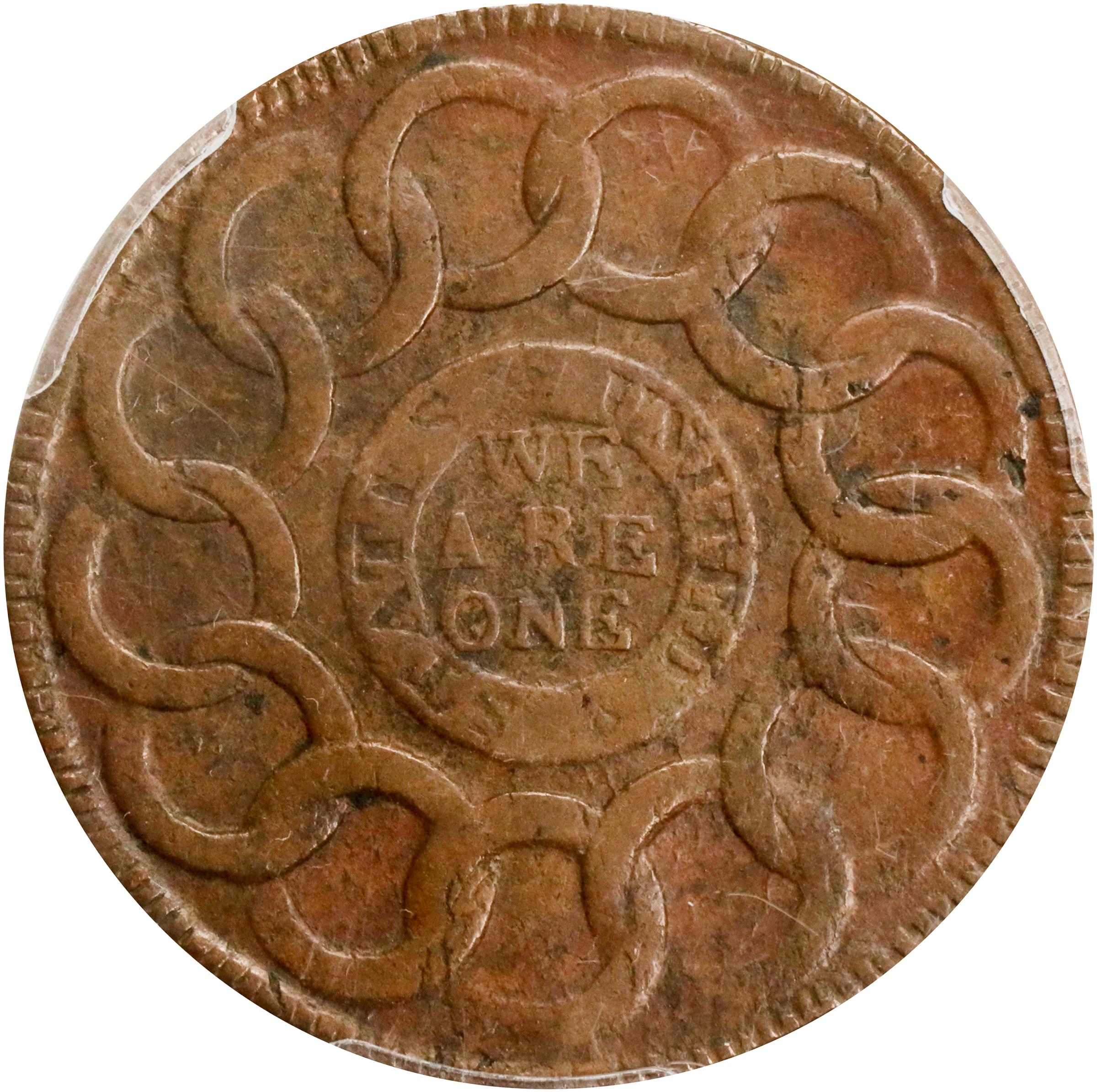 image for: 1787 Fugio Cent. Pointed Rays. Newman 17-S, W-6935. Rarity-3. STATES UNITED, 4 Cinquefoils. AU-55 (PCGS).