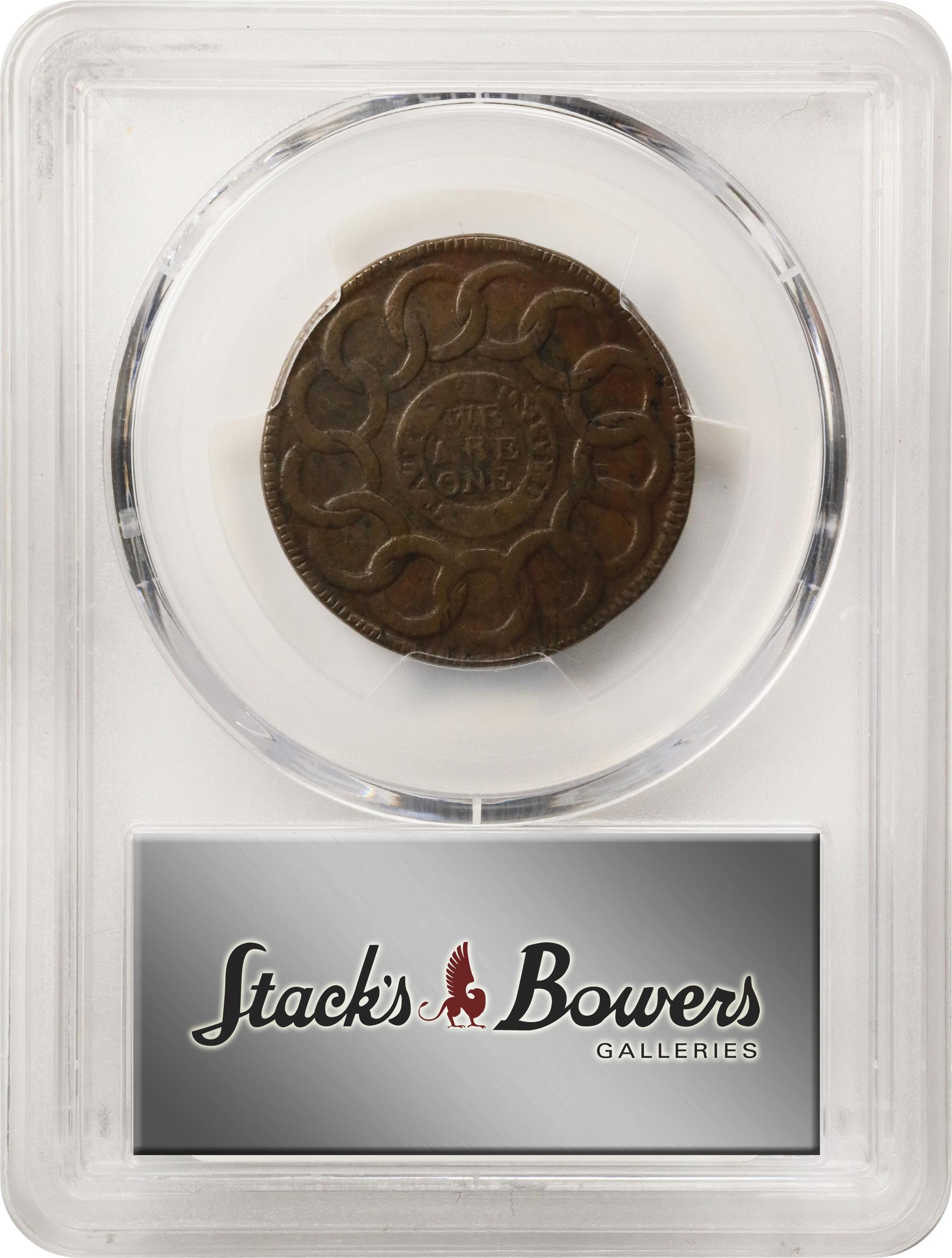 image for: 1787 Fugio Cent. Pointed Rays. Newman 17-S, W-6935. Rarity-3. STATES UNITED, 4 Cinquefoils. AU-55 (PCGS).