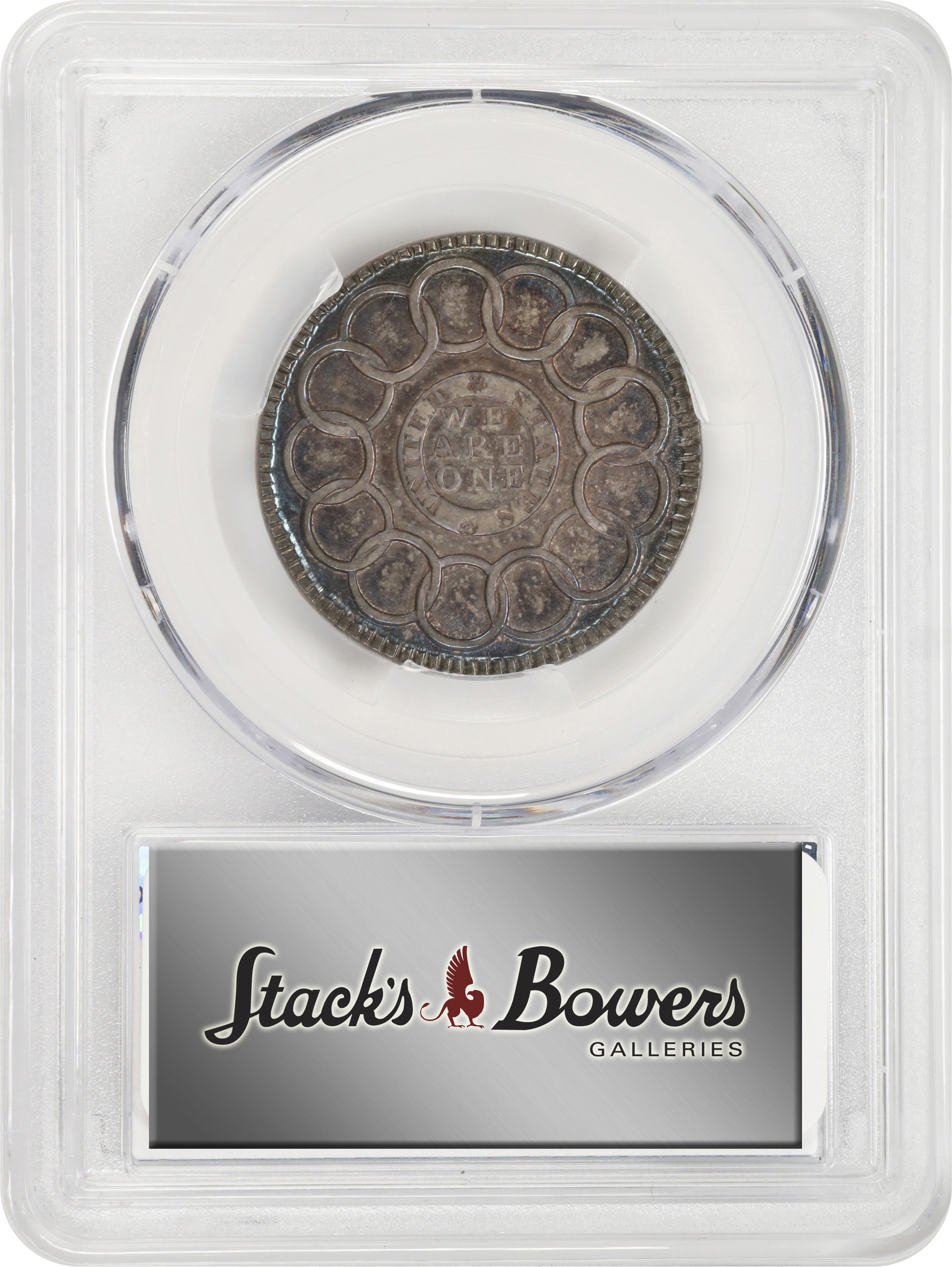 image for: "1787" (ca. 1860) Fugio Cent. "New Haven Restrike," Horatio Rust Strike. Newman 104-FF, W-17570. Rarity-5. Silver. MS-63+ (PCGS).