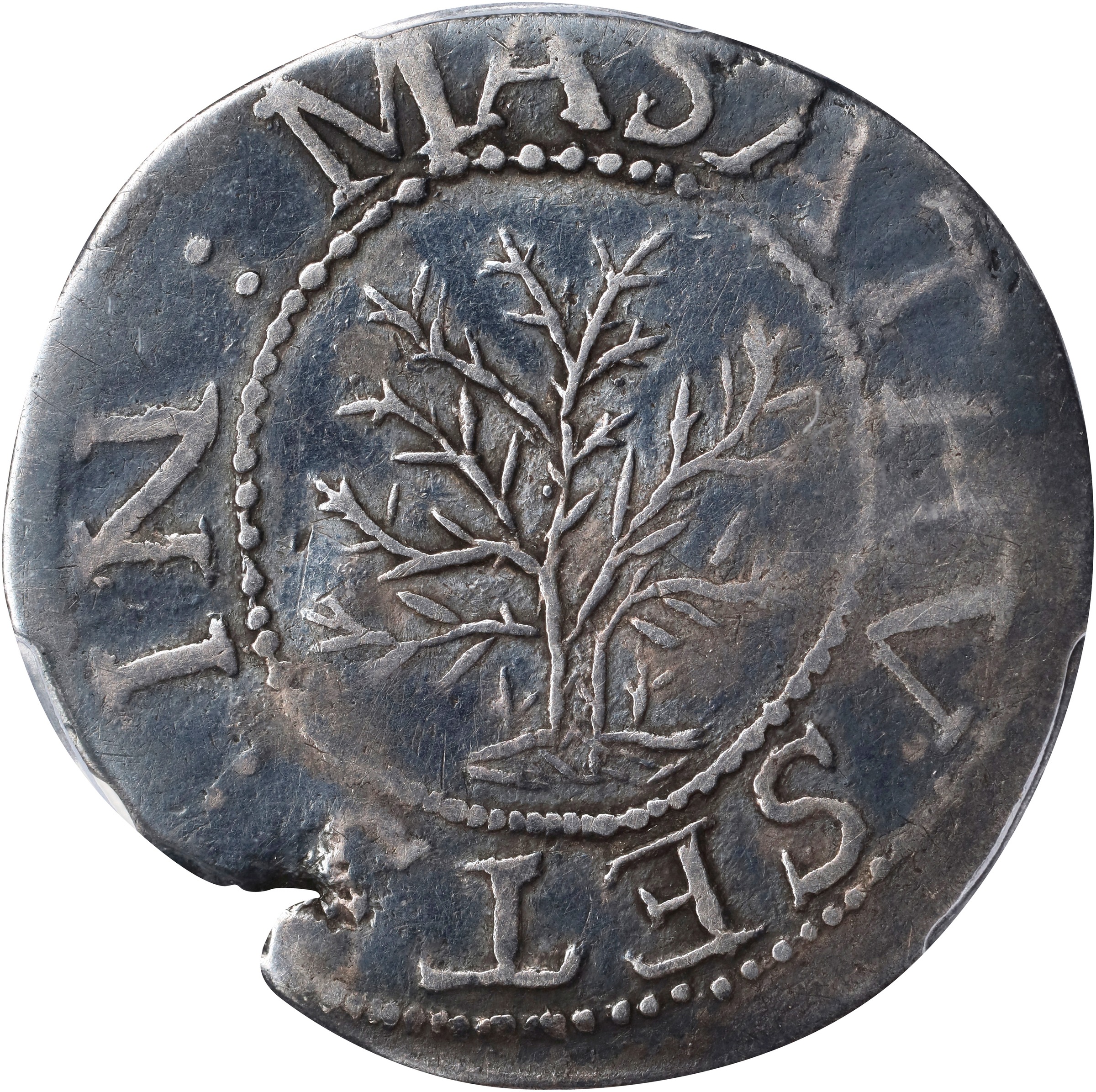 image for: 1652 Oak Tree Shilling. Noe-1, Salmon 1-A, W-430. Rarity-3. IN at Left. VF-30 (PCGS).