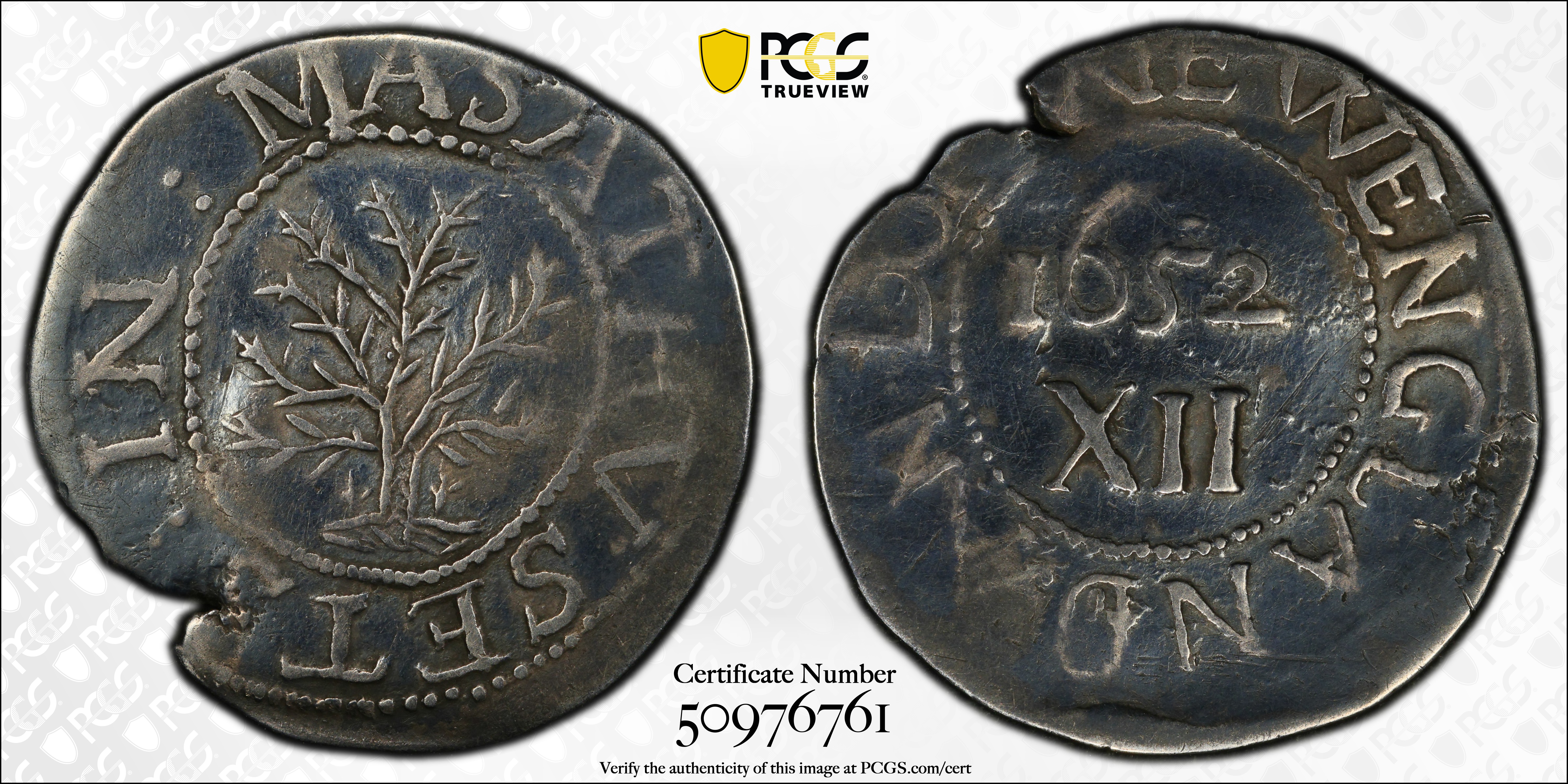 image for: 1652 Oak Tree Shilling. Noe-1, Salmon 1-A, W-430. Rarity-3. IN at Left. VF-30 (PCGS).