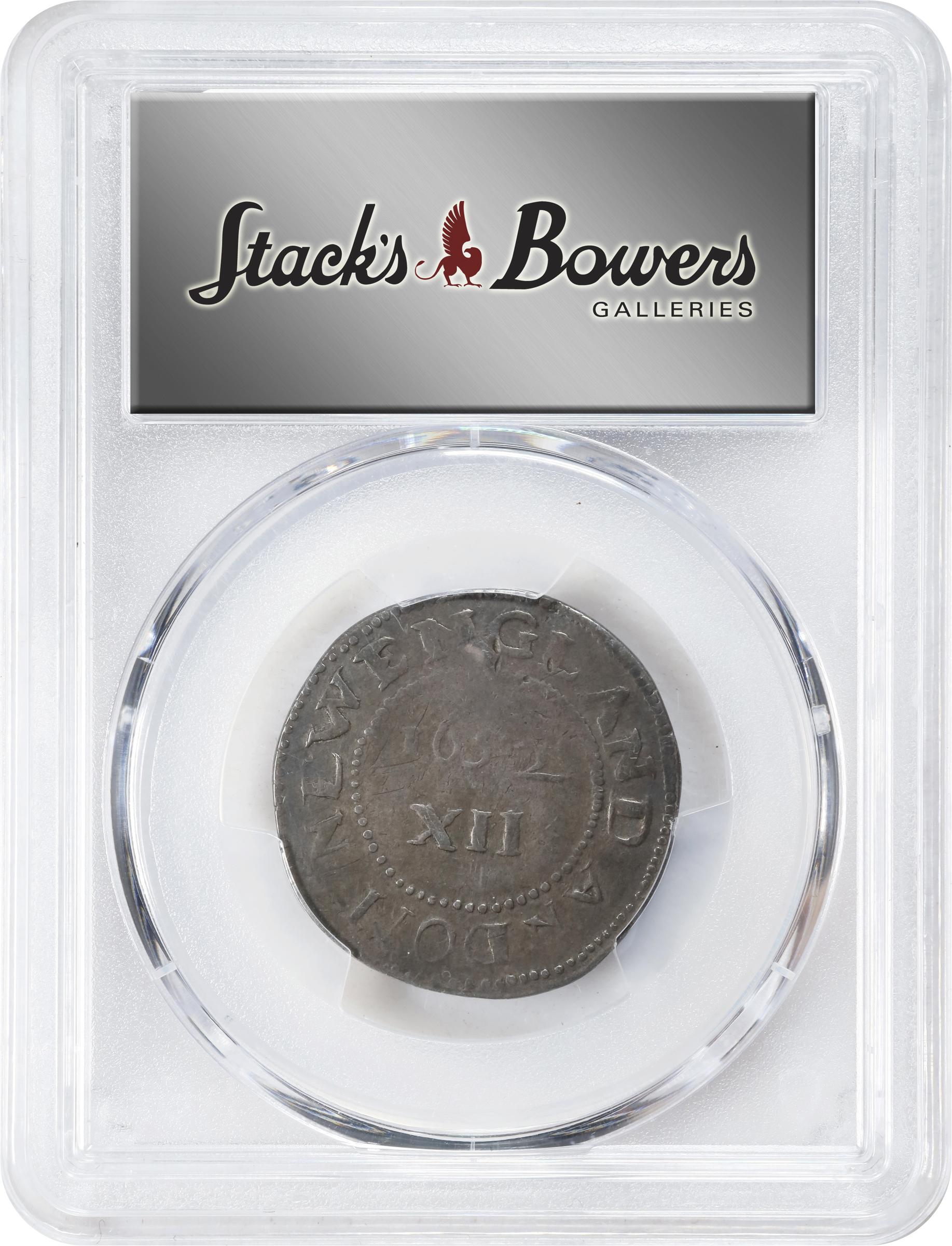 image for: 1652 Oak Tree Shilling. Noe-8, Salmon 6-E, W-490. Rarity-6+. IN at Bottom. VF-35 (PCGS).