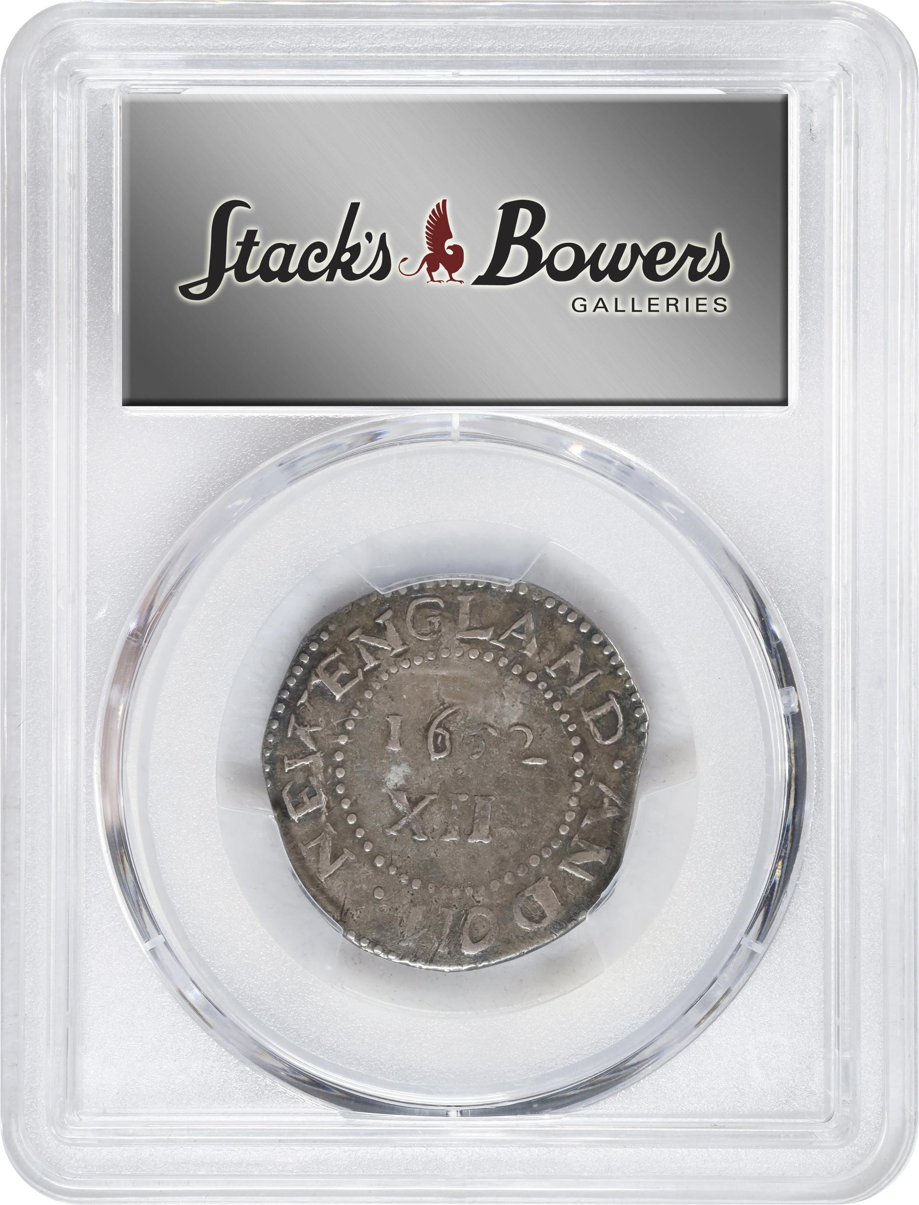 image for: 1652 Oak Tree Shilling. Noe-11, Salmon 9-Fi, W-510. Rarity-6. IN at Bottom. VF-35 (PCGS).