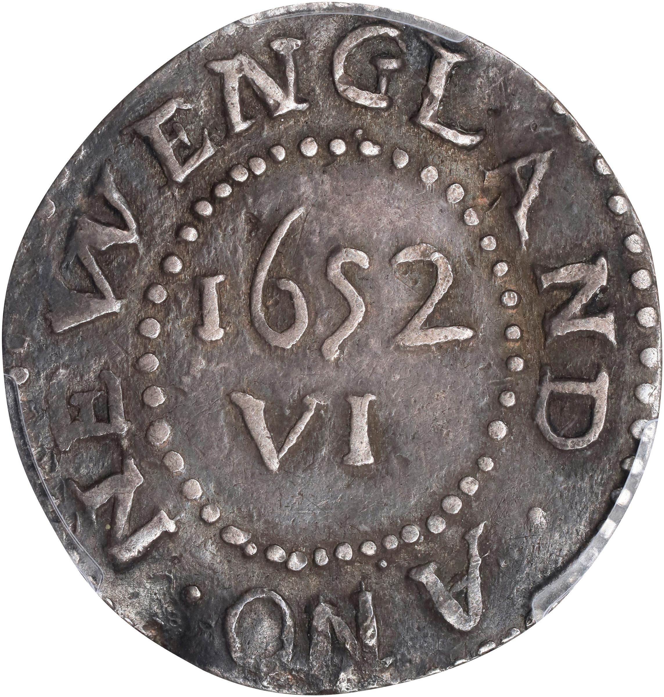 image for: 1652 Oak Tree Sixpence. Noe-22, Salmon 2b-B, W-400. Rarity-5. IN on Obverse. EF-45 (PCGS).