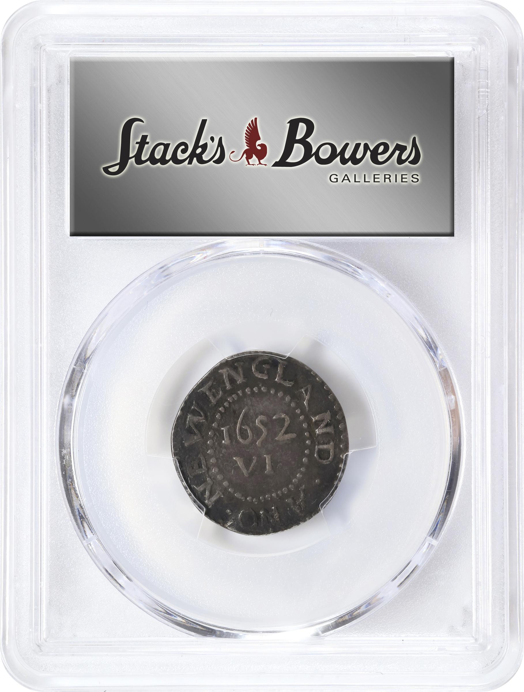 image for: 1652 Oak Tree Sixpence. Noe-22, Salmon 2b-B, W-400. Rarity-5. IN on Obverse. EF-45 (PCGS).