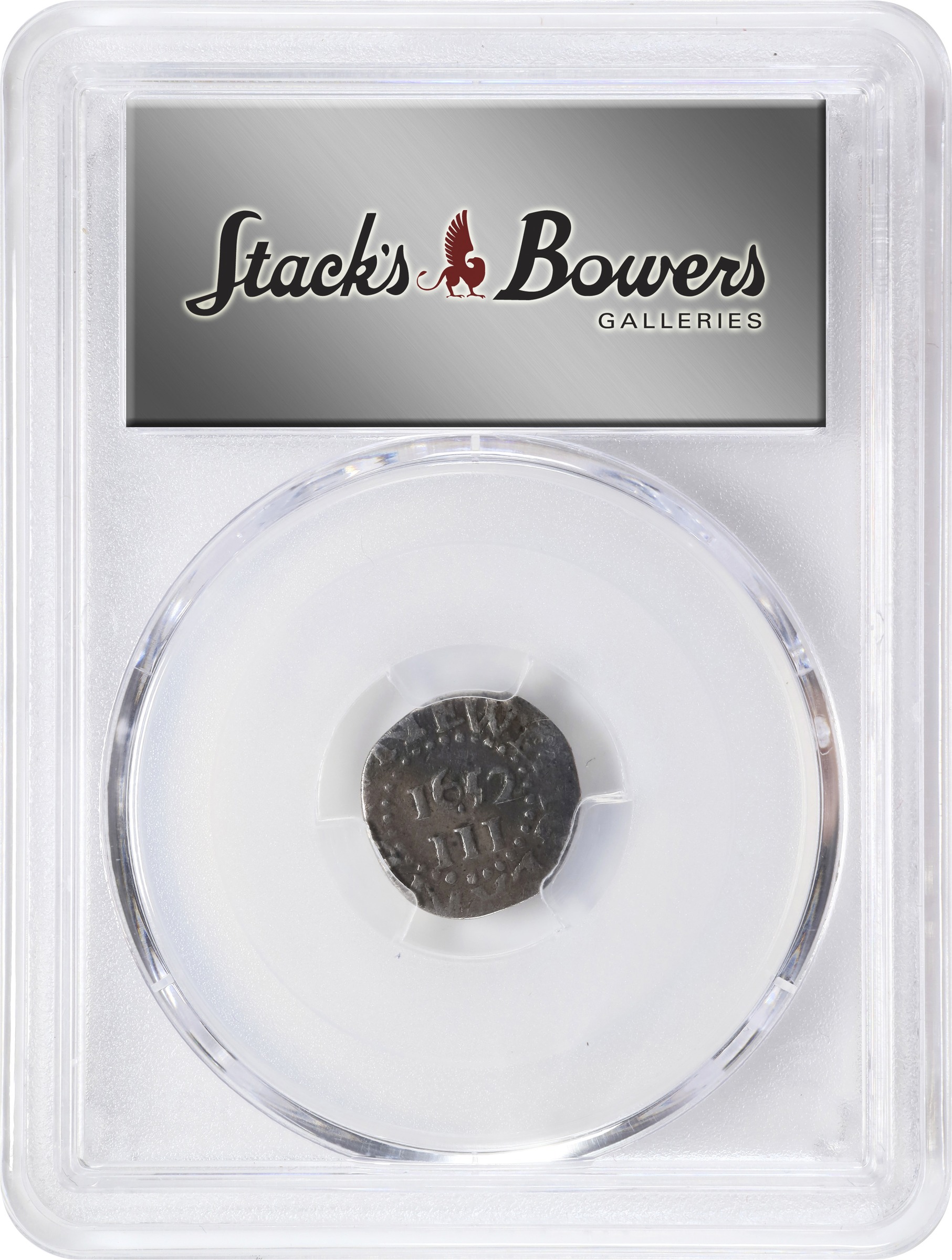 image for: 1652 Pine Tree Threepence. Noe-34, Salmon 1-A, W-630. Rarity-4. Pellets at Trunk. VF-20 (PCGS).