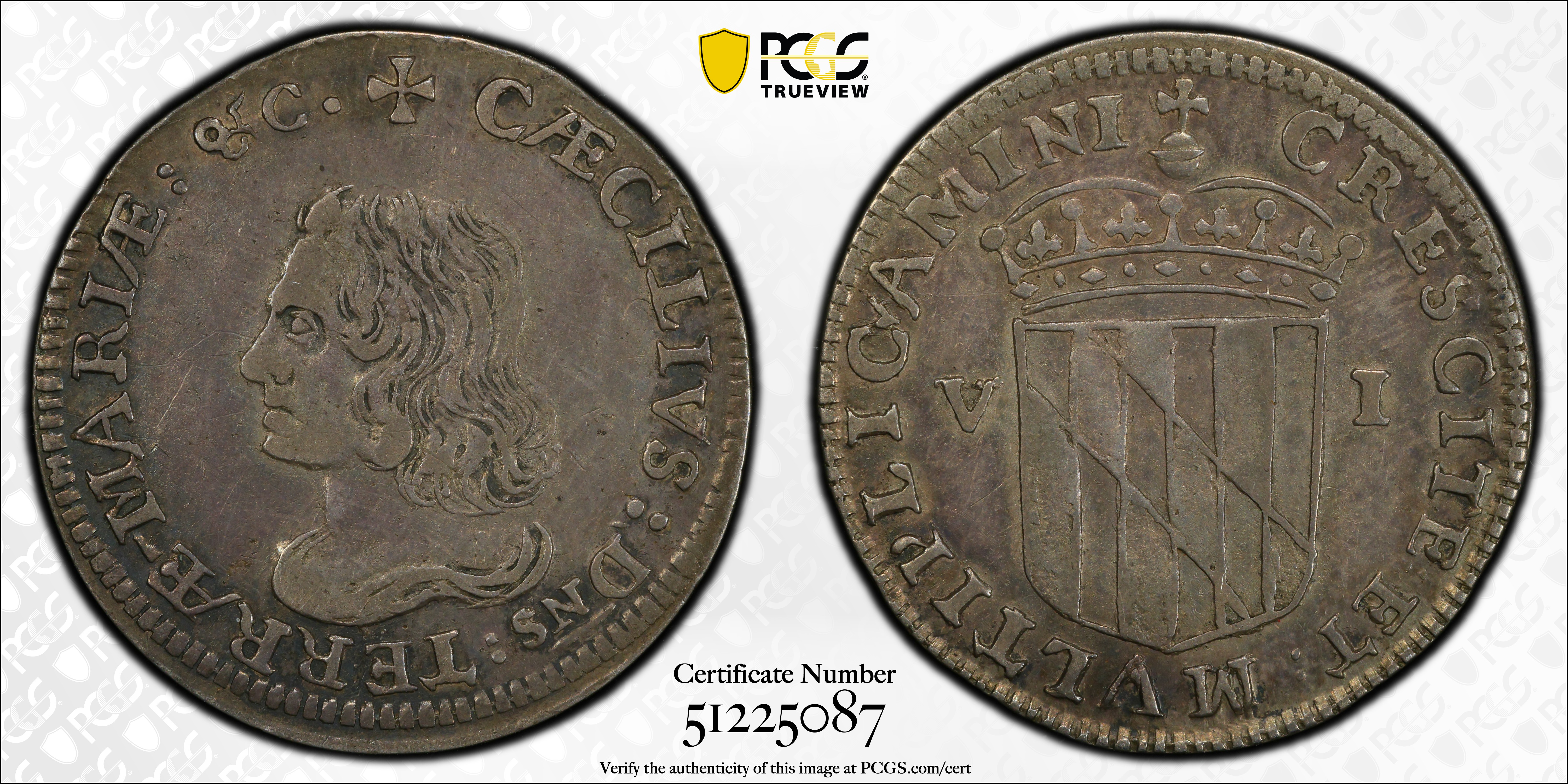 image for: Undated (1659) Lord Baltimore Sixpence. Hodder 2-C, W-1060. Rarity-5. Small Bust, No Stop. Silver. EF-45 (PCGS).