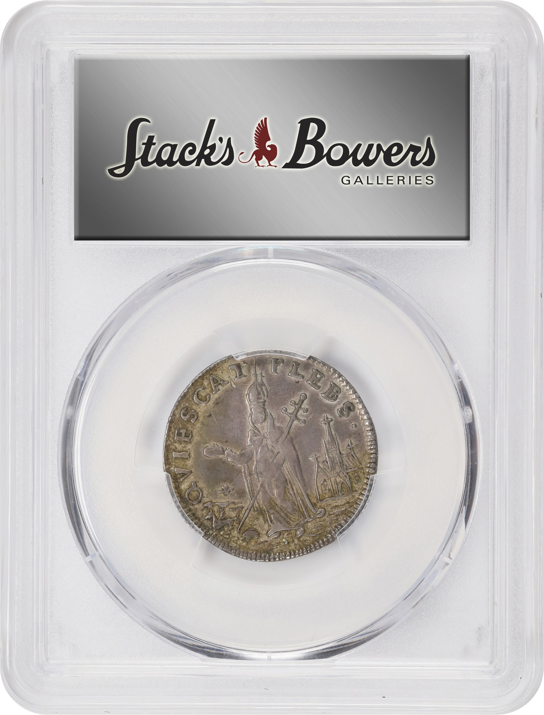 image for: Undated (ca. 1652-1674) St. Patrick Farthing. Martin 1c.32-Ca.21, W-11520. Rarity-8. Silver. Nothing Below King. AU-50 (PCGS).