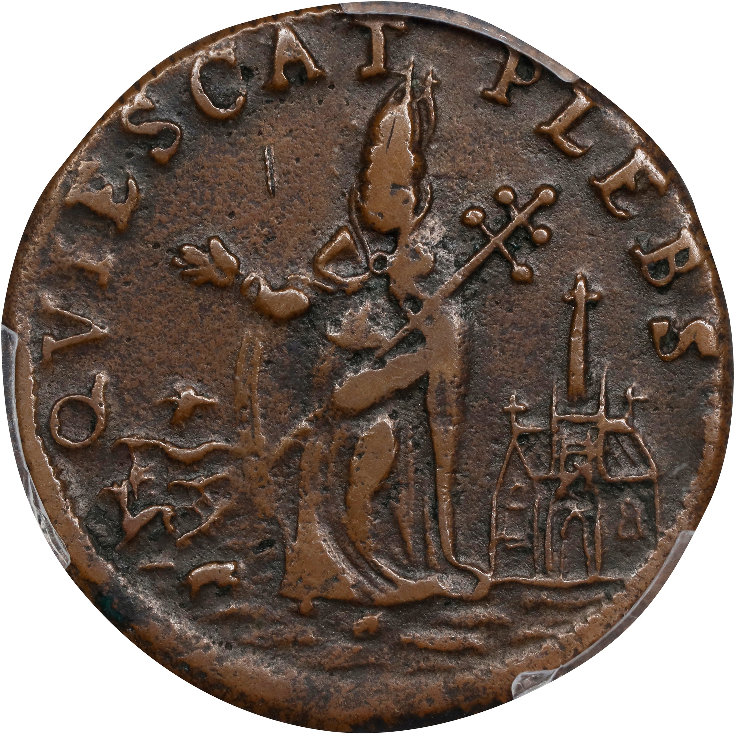 image for: Undated (ca. 1652-1674) St. Patrick Farthing. Martin 6b.1-Ba.8, W-11500. Rarity-6. Copper. Annulet, Small 8, and Martlet Below King. EF-40 (PCGS).