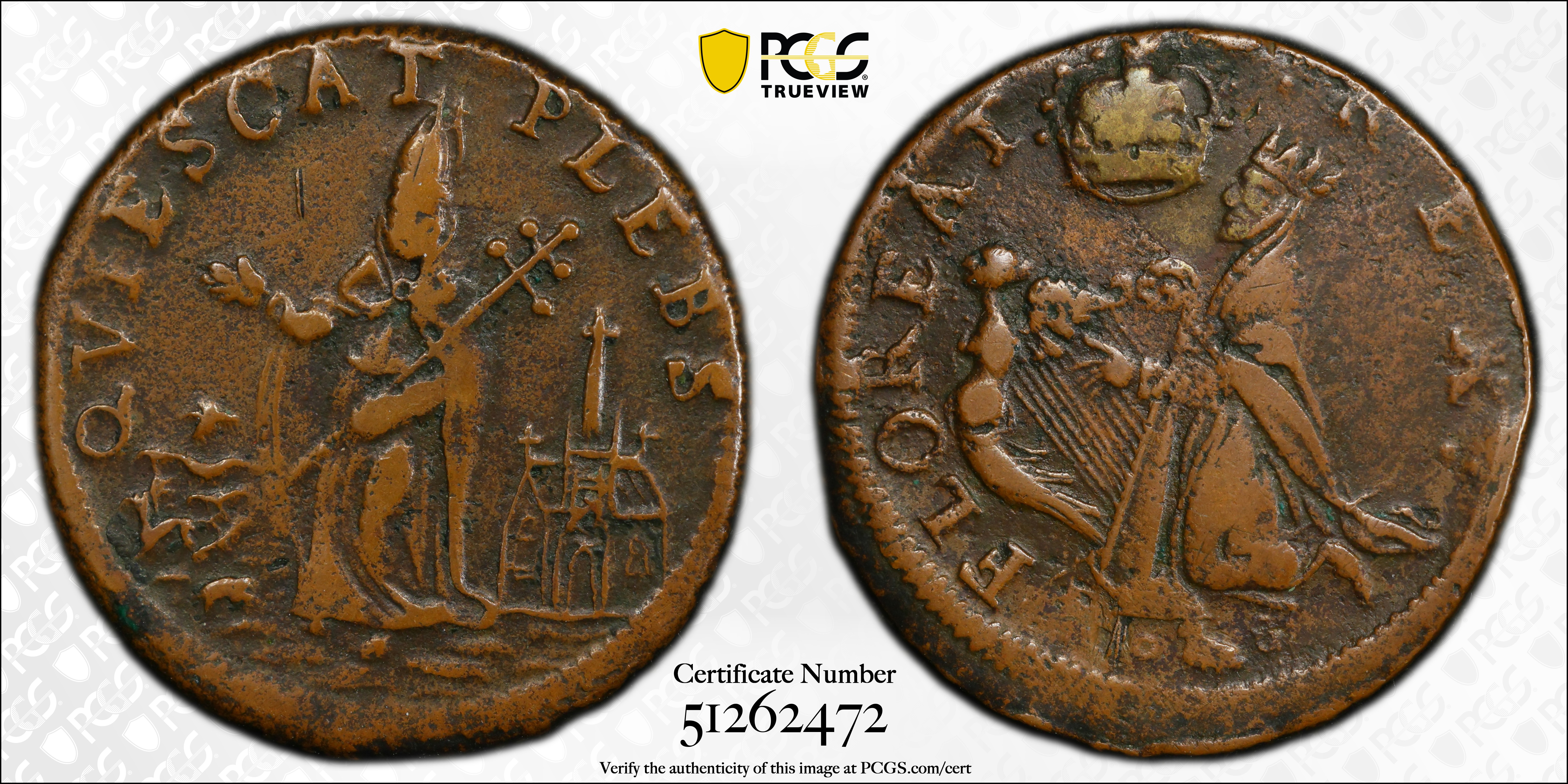 image for: Undated (ca. 1652-1674) St. Patrick Farthing. Martin 6b.1-Ba.8, W-11500. Rarity-6. Copper. Annulet, Small 8, and Martlet Below King. EF-40 (PCGS).