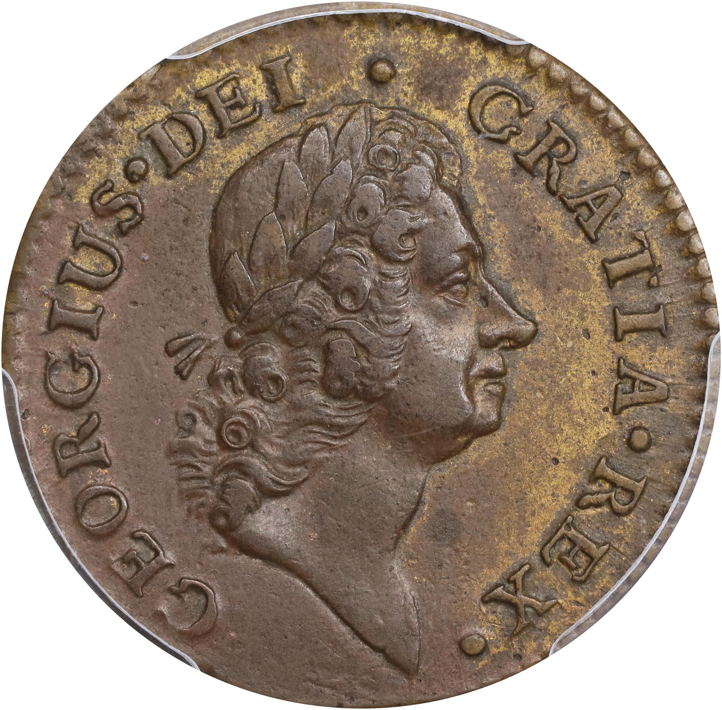 image for: 1722 Rosa Americana Halfpenny. Martin 3.11-C.3, W-1222. Rarity-6. DEI GRATIA REX / UTILE DULCI. AU-55 (PCGS).