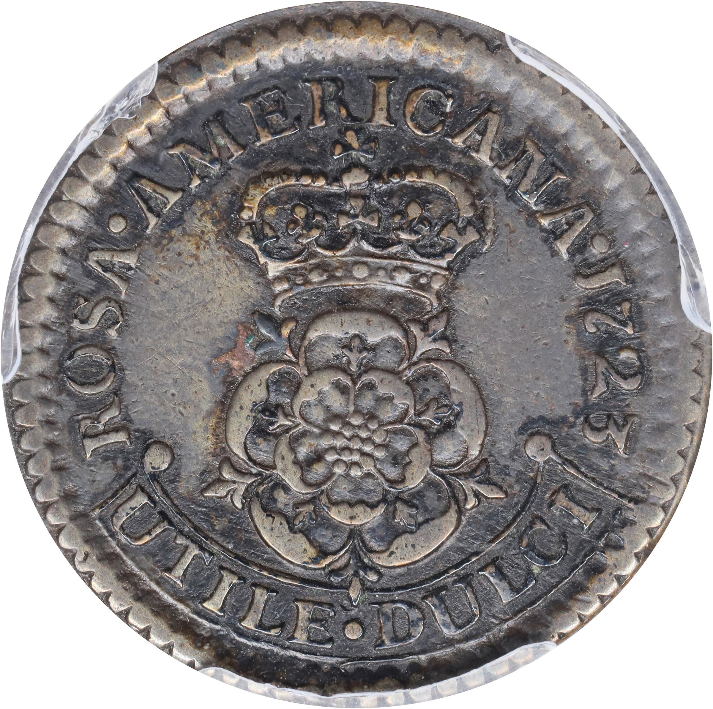 image for: 1723 Rosa Americana Halfpenny. Martin 3.7-F.1, W-1236. Rarity-4. Crowned Rose. AU-50 (PCGS).