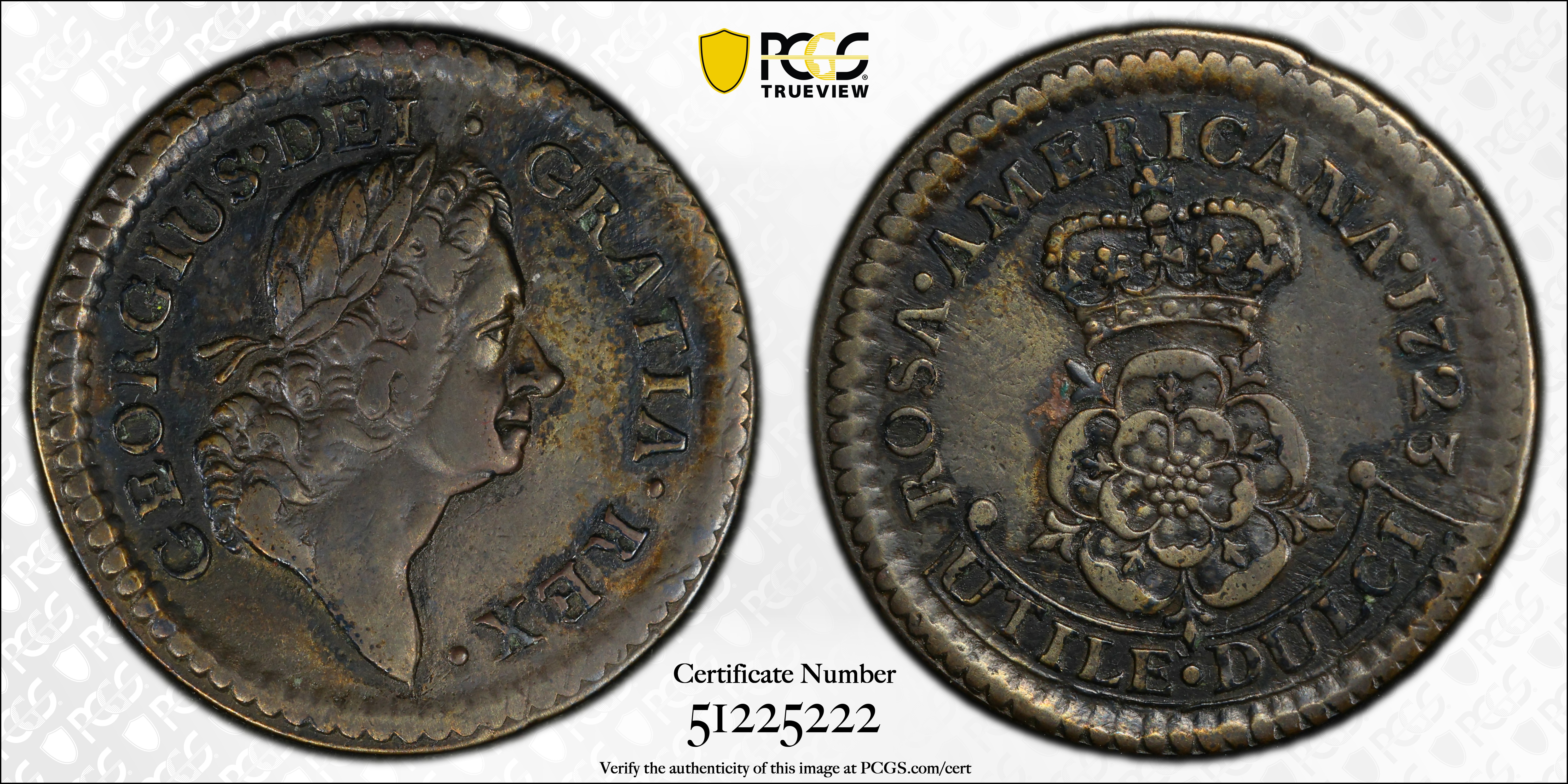 image for: 1723 Rosa Americana Halfpenny. Martin 3.7-F.1, W-1236. Rarity-4. Crowned Rose. AU-50 (PCGS).