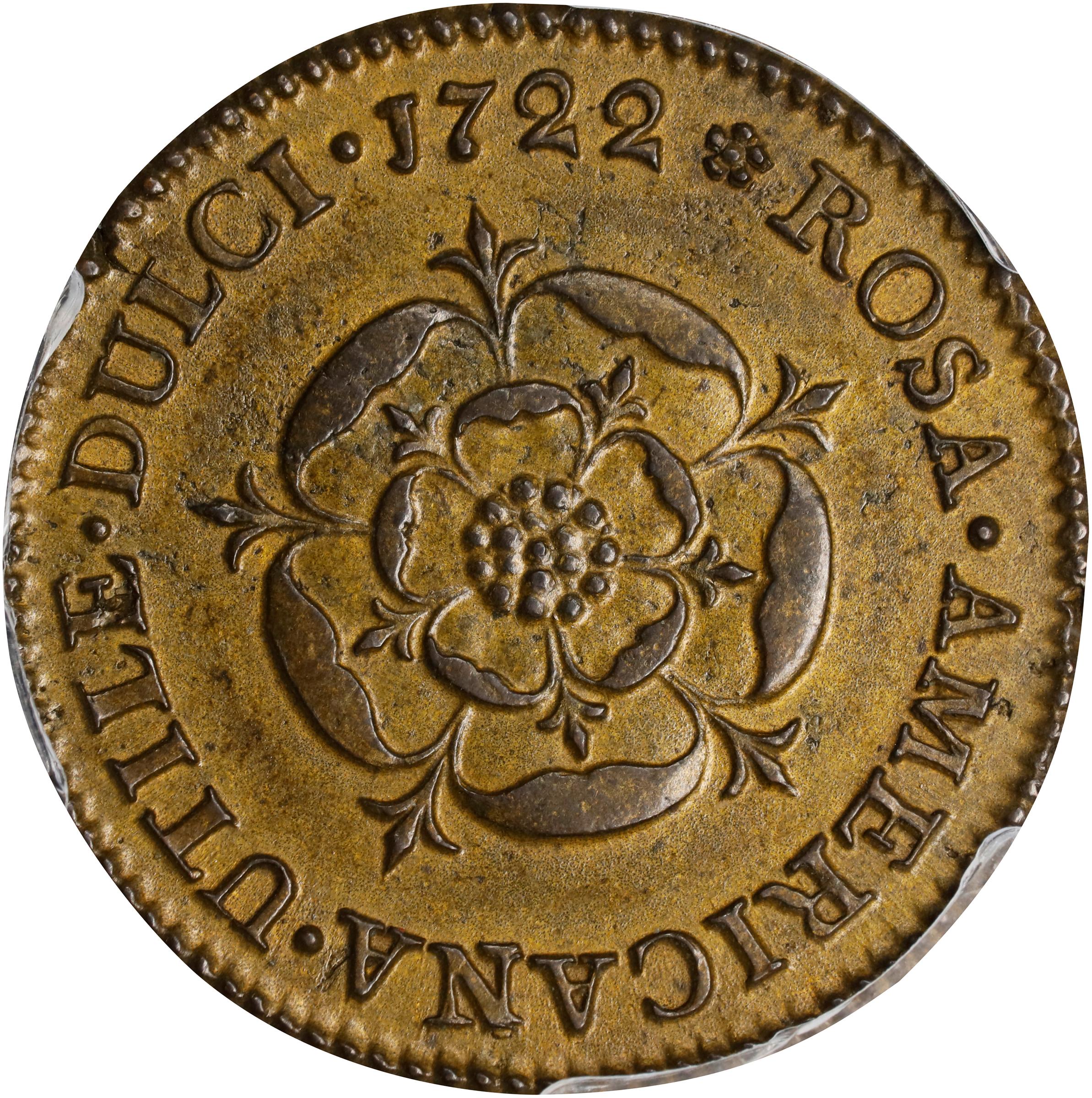 image for: 1722 Rosa Americana Penny. Martin 2.15-C.5, W-1264. Rarity-5. UTILE DULCI. MS-62 (PCGS).