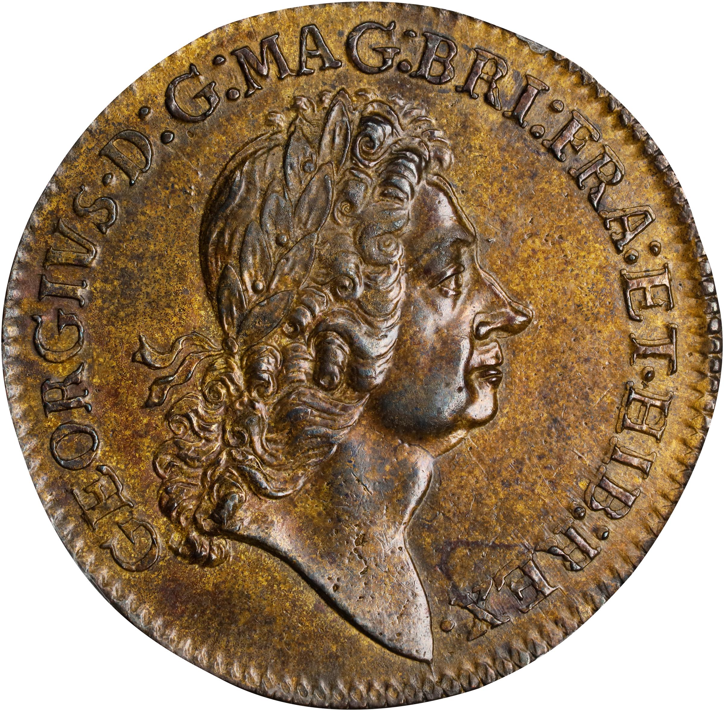 image for: Undated (1722) Rosa Americana Twopence. Martin 2.1-B.1, W-1322. Rarity-3. Motto in Ribbon. MS-62 (PCGS).