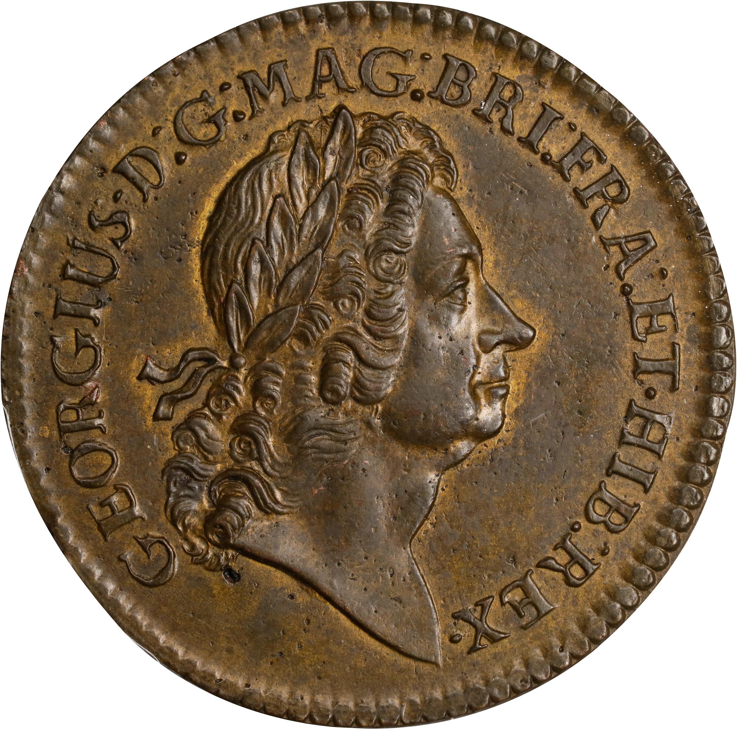 image for: 1722 Rosa Americana Twopence. Martin 3.12-C.2, W-1326. Rarity-3. Period After REX. MS-62 (PCGS).