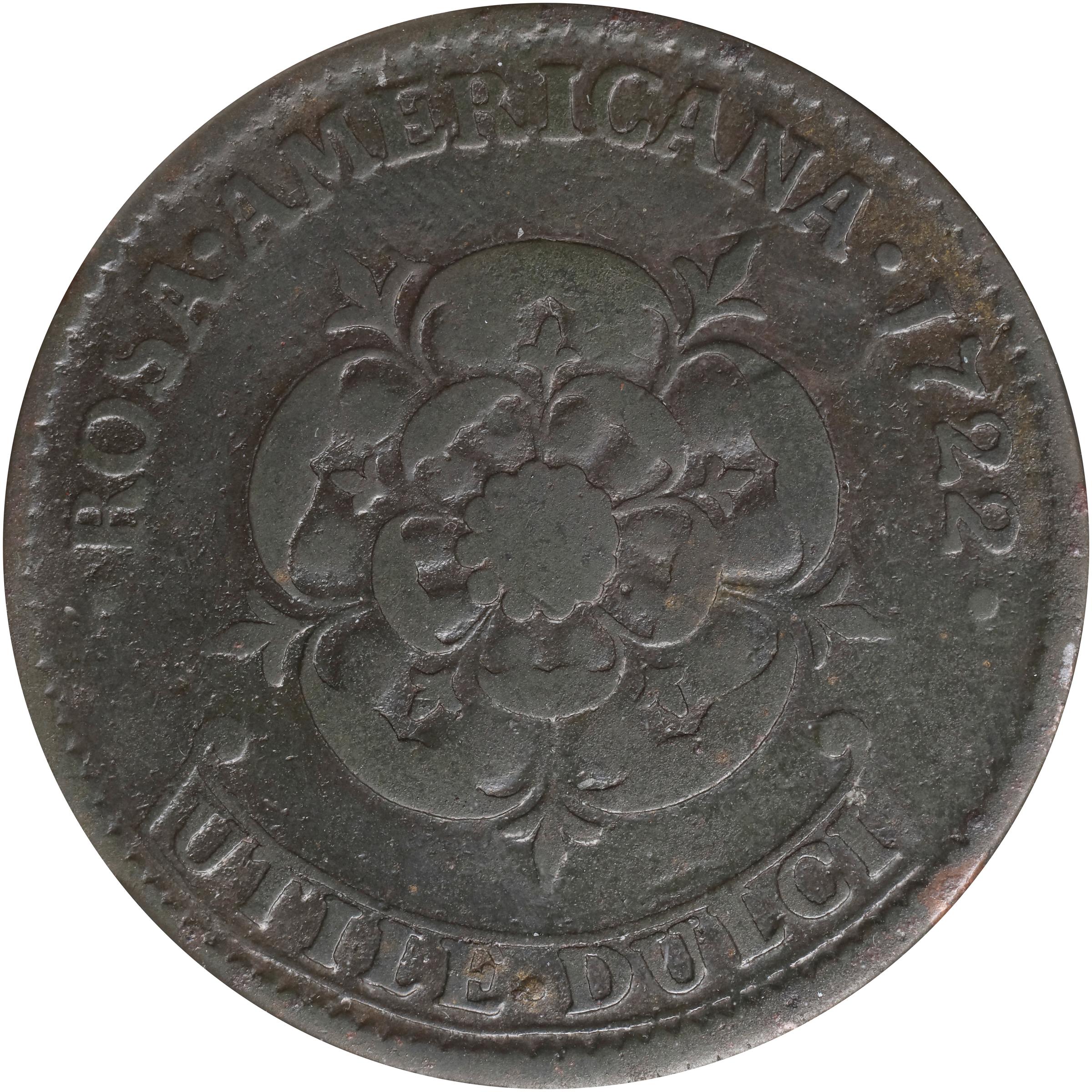 image for: 1722 Rosa Americana Twopence. Martin 4.4-C.1, W-1330. Rarity-5. No Period After REX. VG-10 (PCGS).