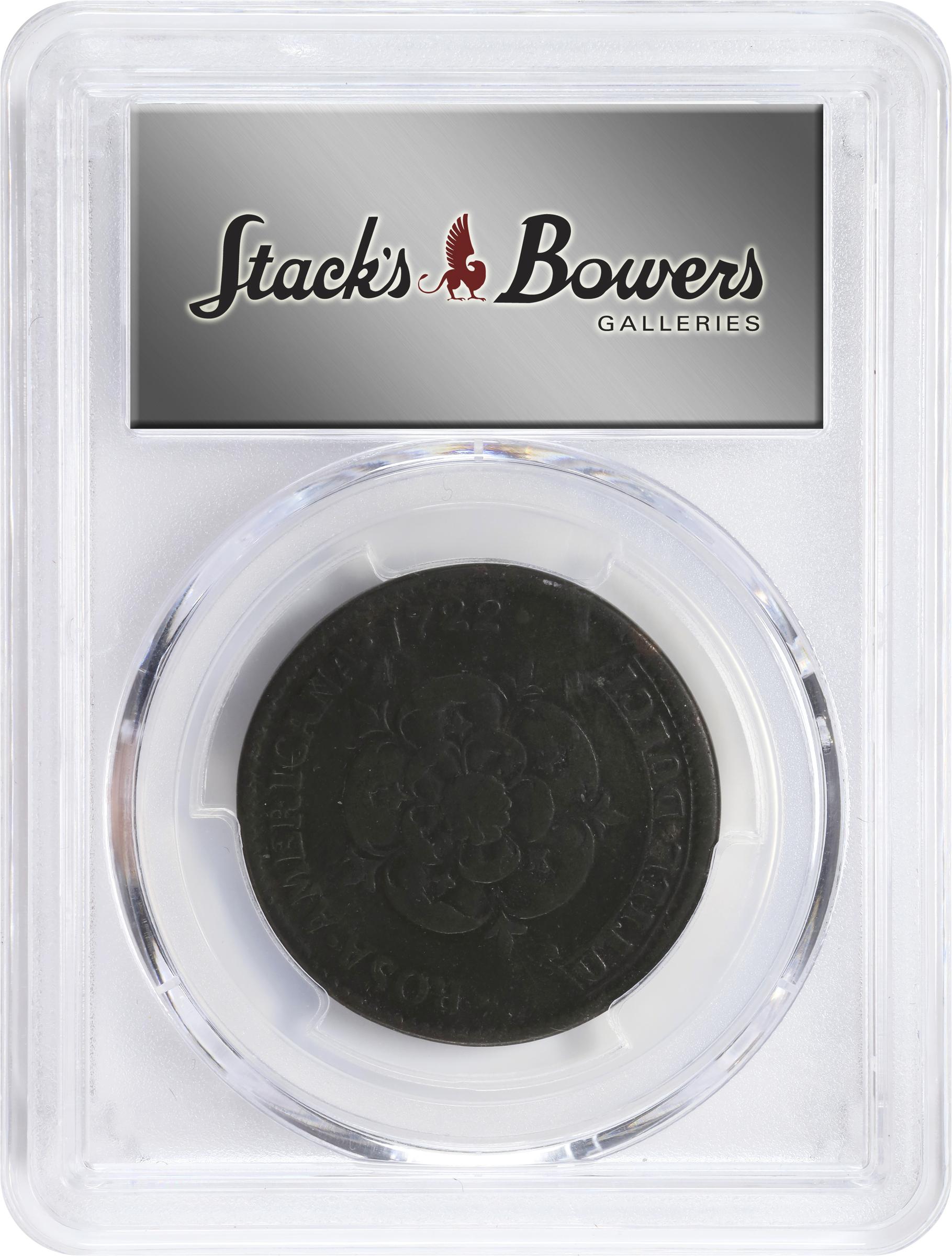 image for: 1722 Rosa Americana Twopence. Martin 4.4-C.1, W-1330. Rarity-5. No Period After REX. VG-10 (PCGS).