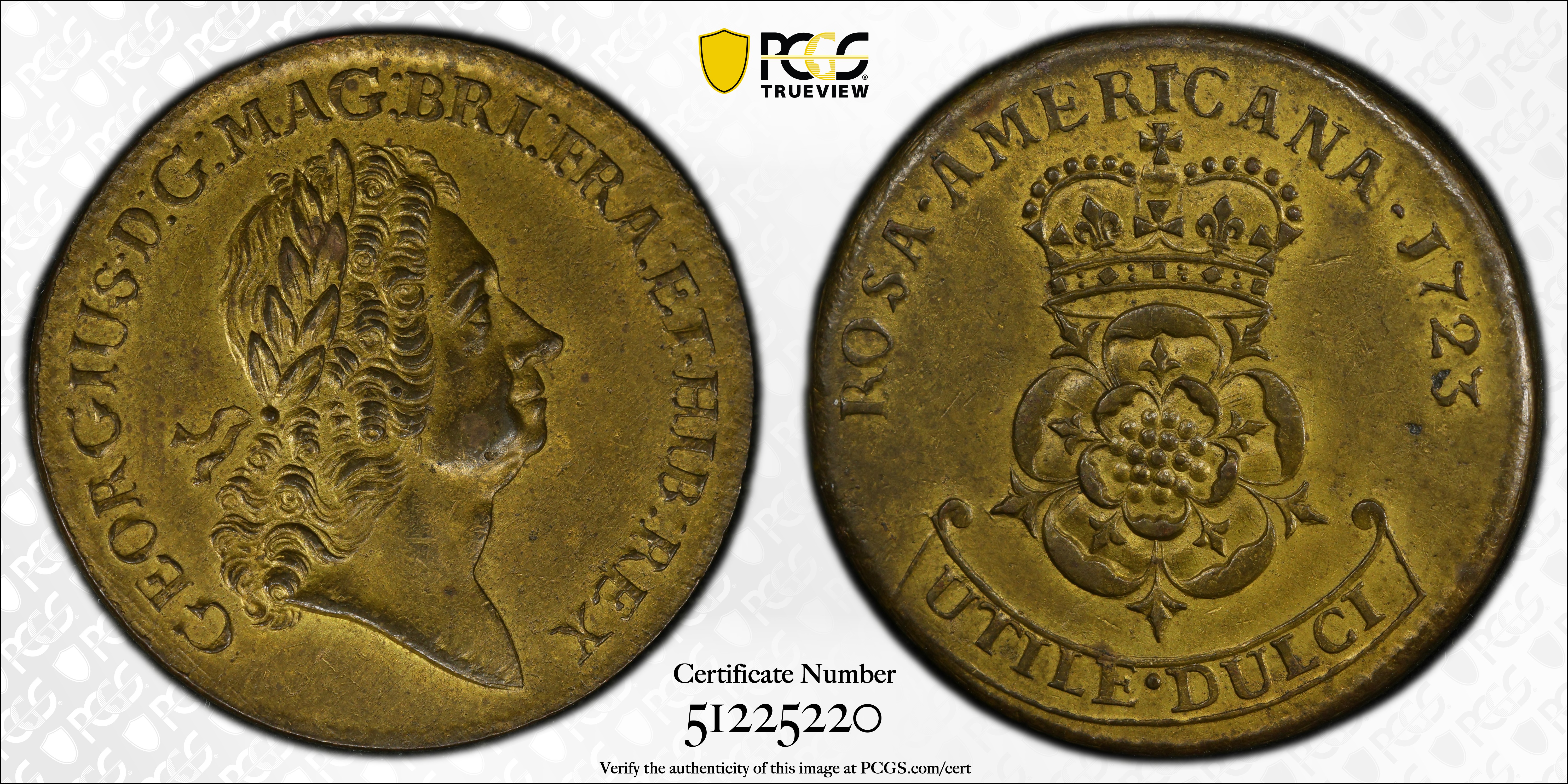 image for: 1723 Rosa Americana Twopence. Martin 4.6-E.12, W-1346. Rarity-6. MS-63 (PCGS).