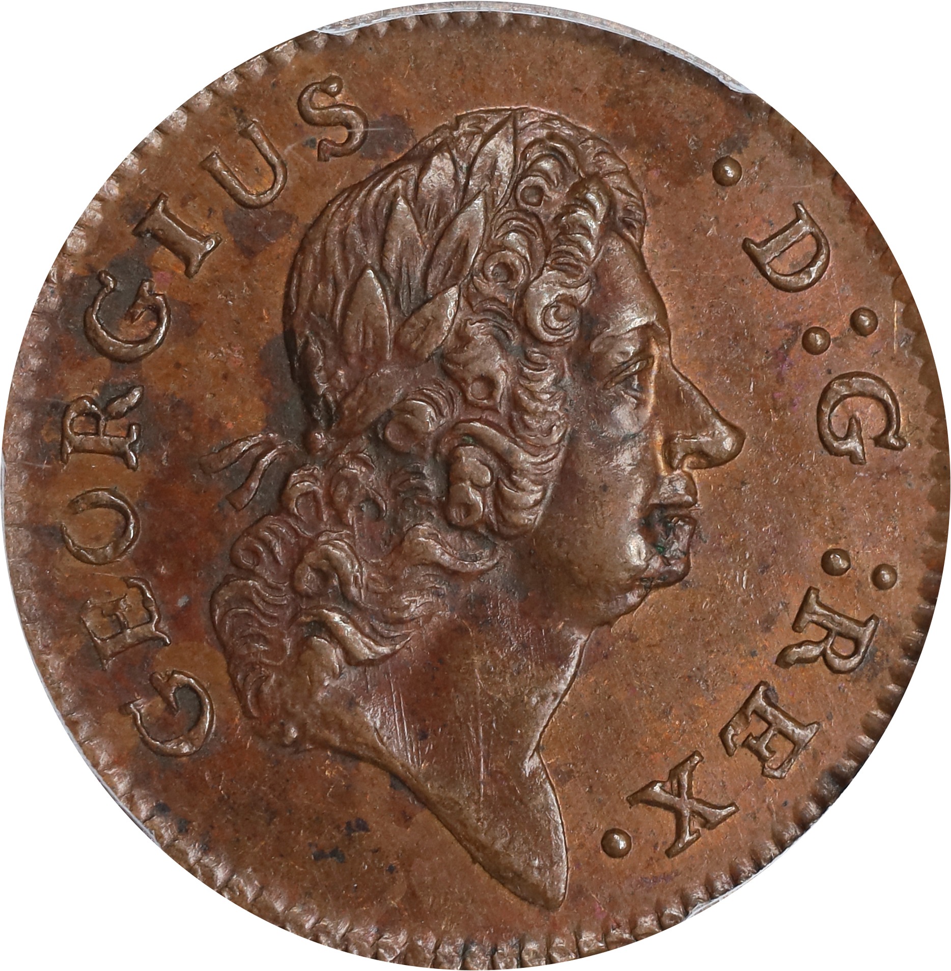 image for: 1723 Wood's Hibernia Farthing. Martin 1.1-Bc.1, W-12240. Rarity-5. D: G: REX. MS-62 BN (PCGS).