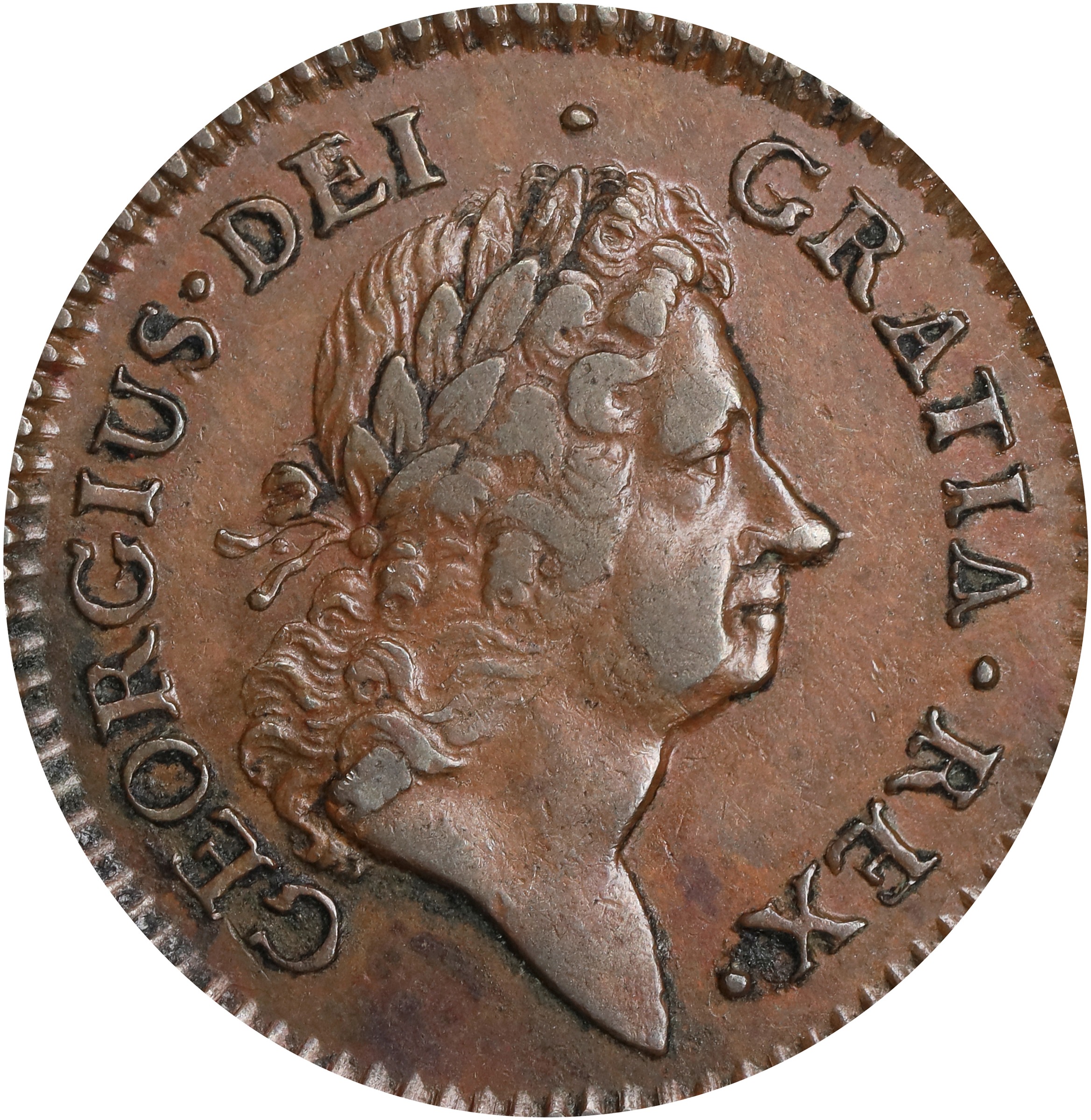 image for: 1722 Wood's Hibernia Halfpenny. Martin 4.1-Bb.2, W-12690. Rarity-3. First Type, Harp at Left. EF-40 (PCGS).