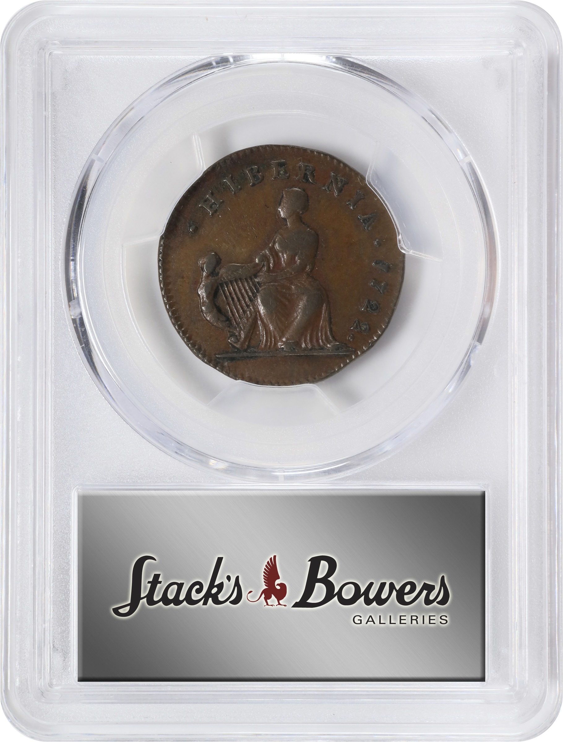 image for: 1722 Wood's Hibernia Halfpenny. Martin 4.1-Bb.2, W-12690. Rarity-3. First Type, Harp at Left. EF-40 (PCGS).