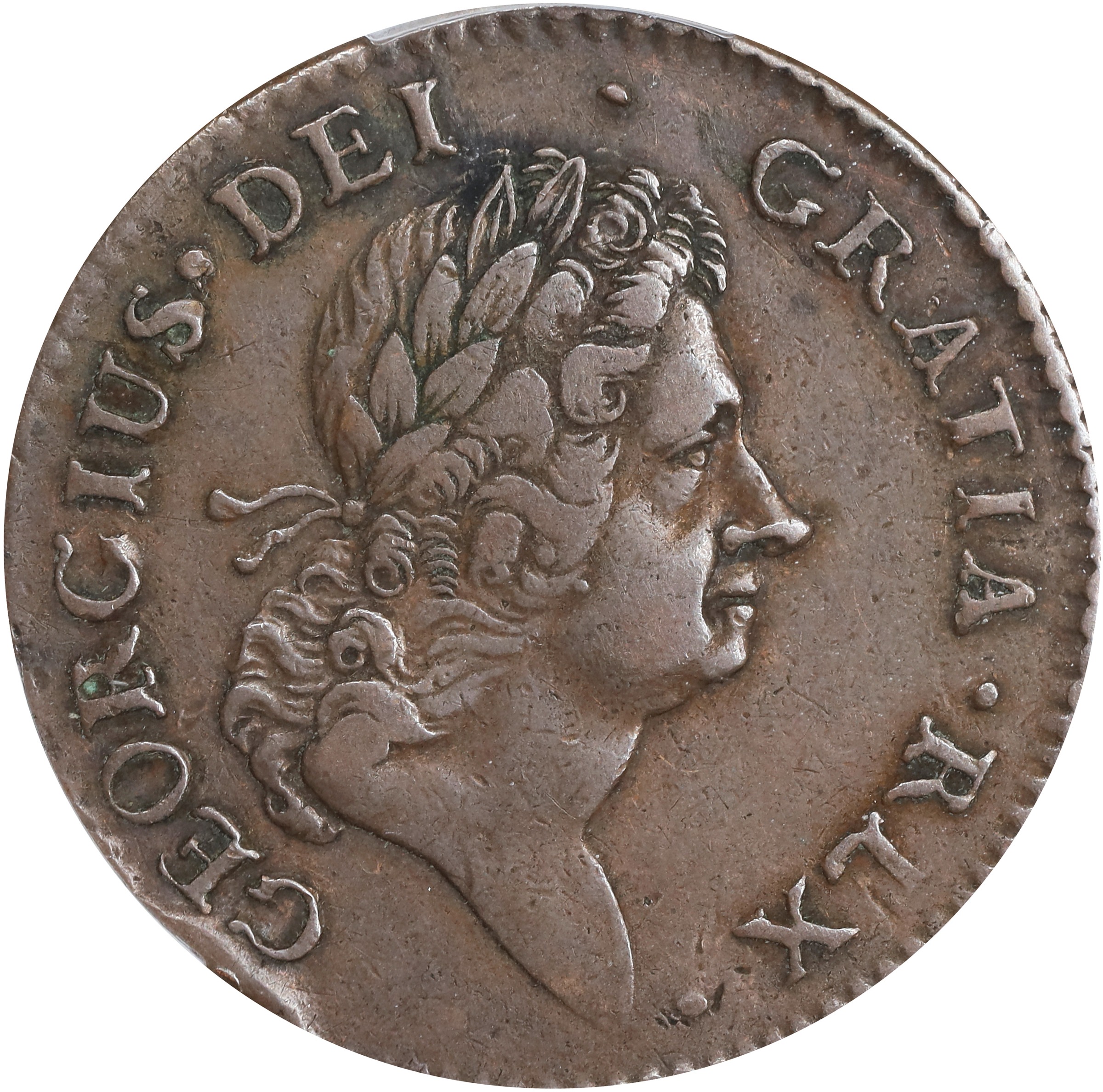 image for: 1722 Wood's Hibernia Halfpenny. Martin 4.7-C.6, W-12810. Rarity-5. Second Type, Harp at Right. VF-35 (PCGS).