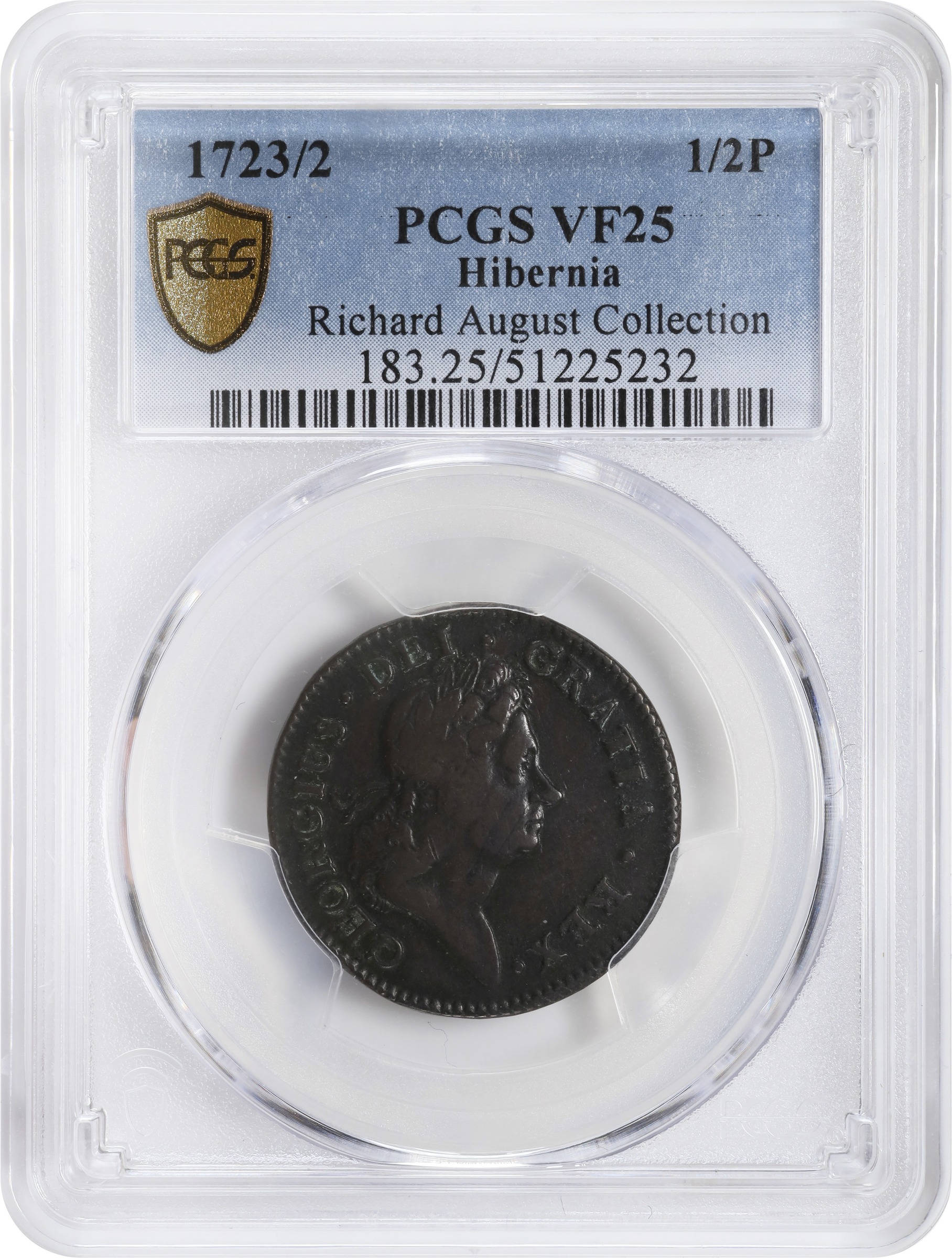image for: 1723/2 Wood's Hibernia Halfpenny. Martin 3.4-Db.1, W-12850. Rarity-3. VF-25 (PCGS).