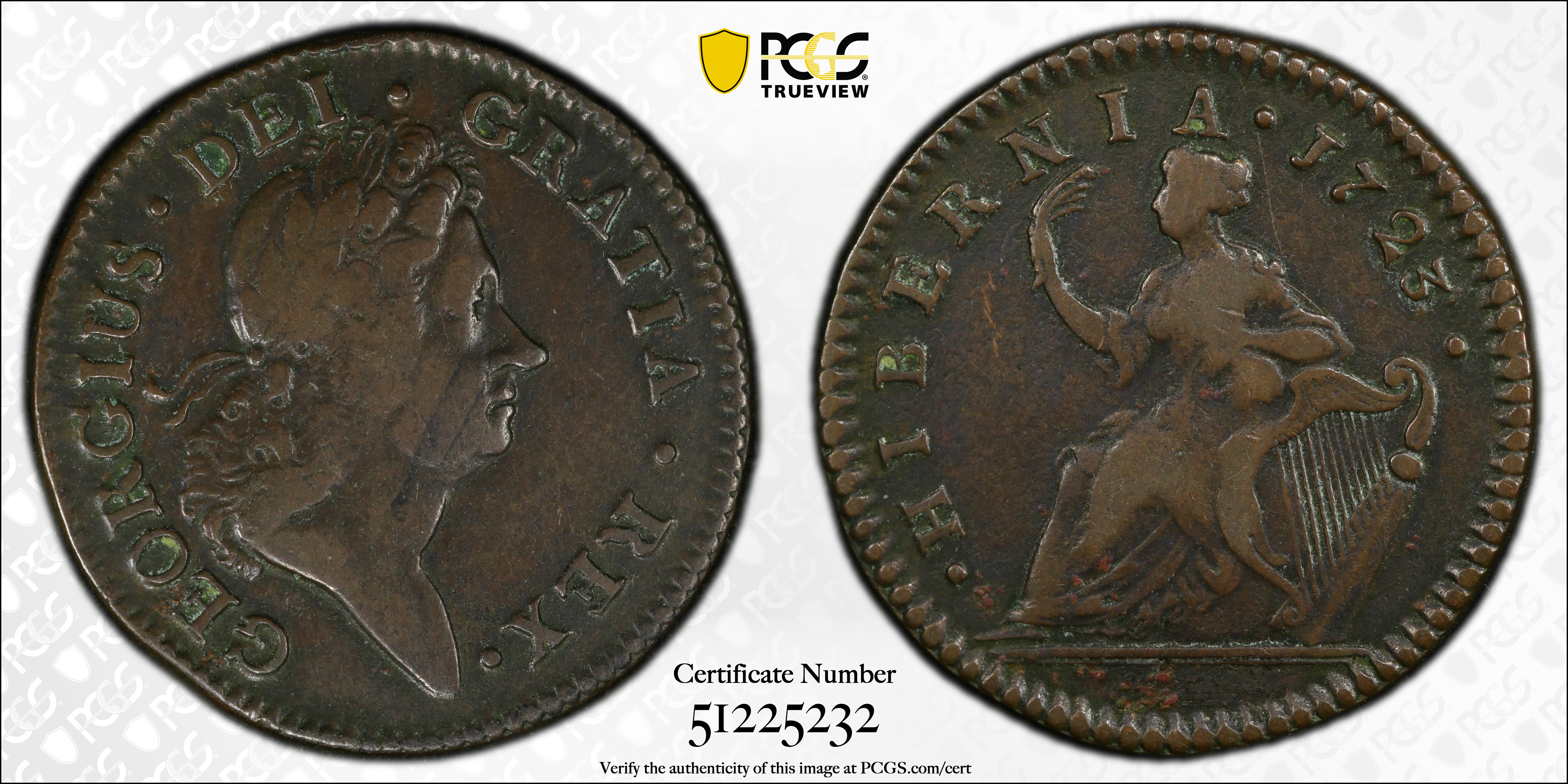 image for: 1723/2 Wood's Hibernia Halfpenny. Martin 3.4-Db.1, W-12850. Rarity-3. VF-25 (PCGS).