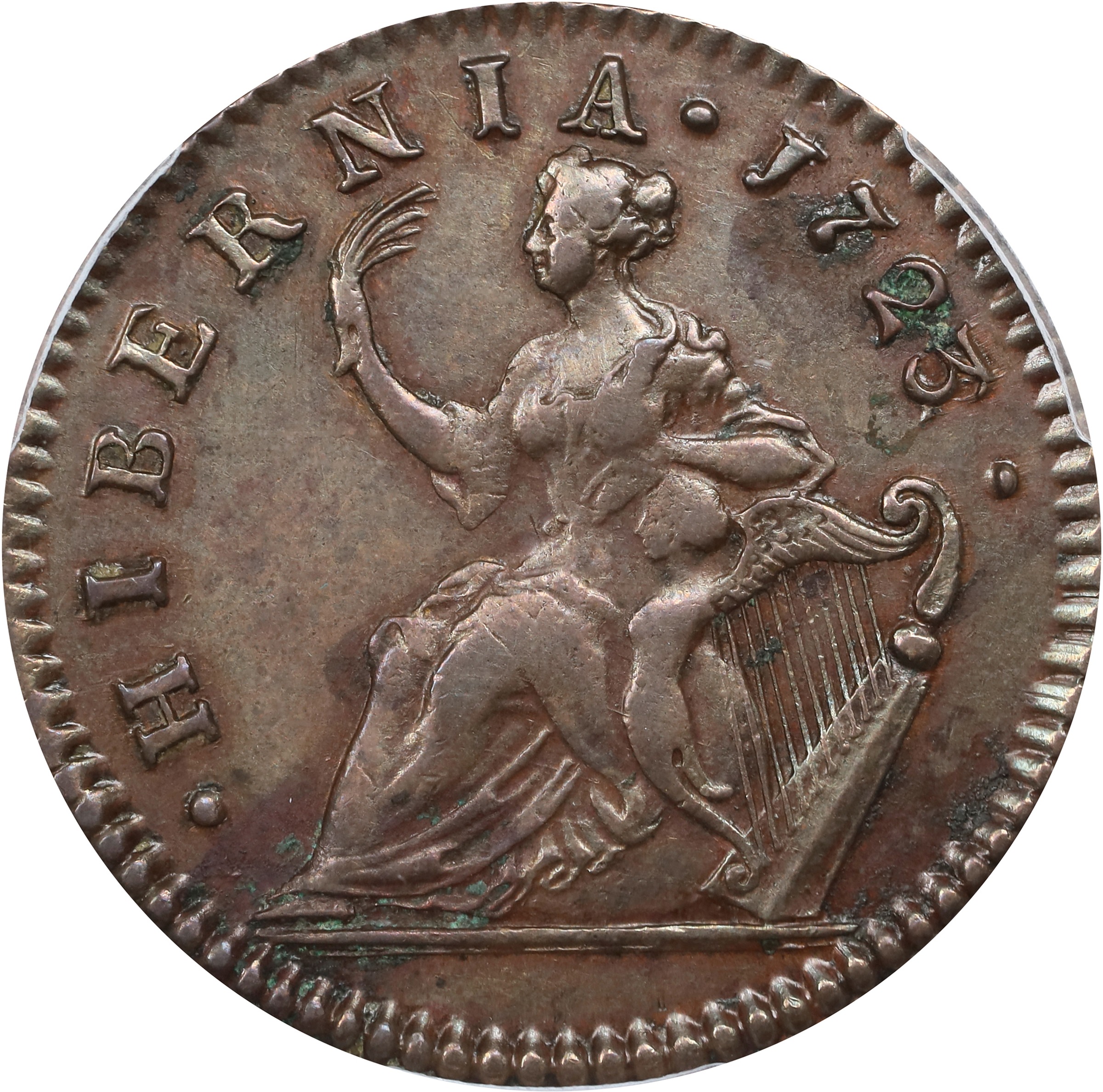 image for: 1723/2 Wood's Hibernia Halfpenny. Martin 4.60-Da.1, W-12850. Rarity-2. VF-30 (PCGS).
