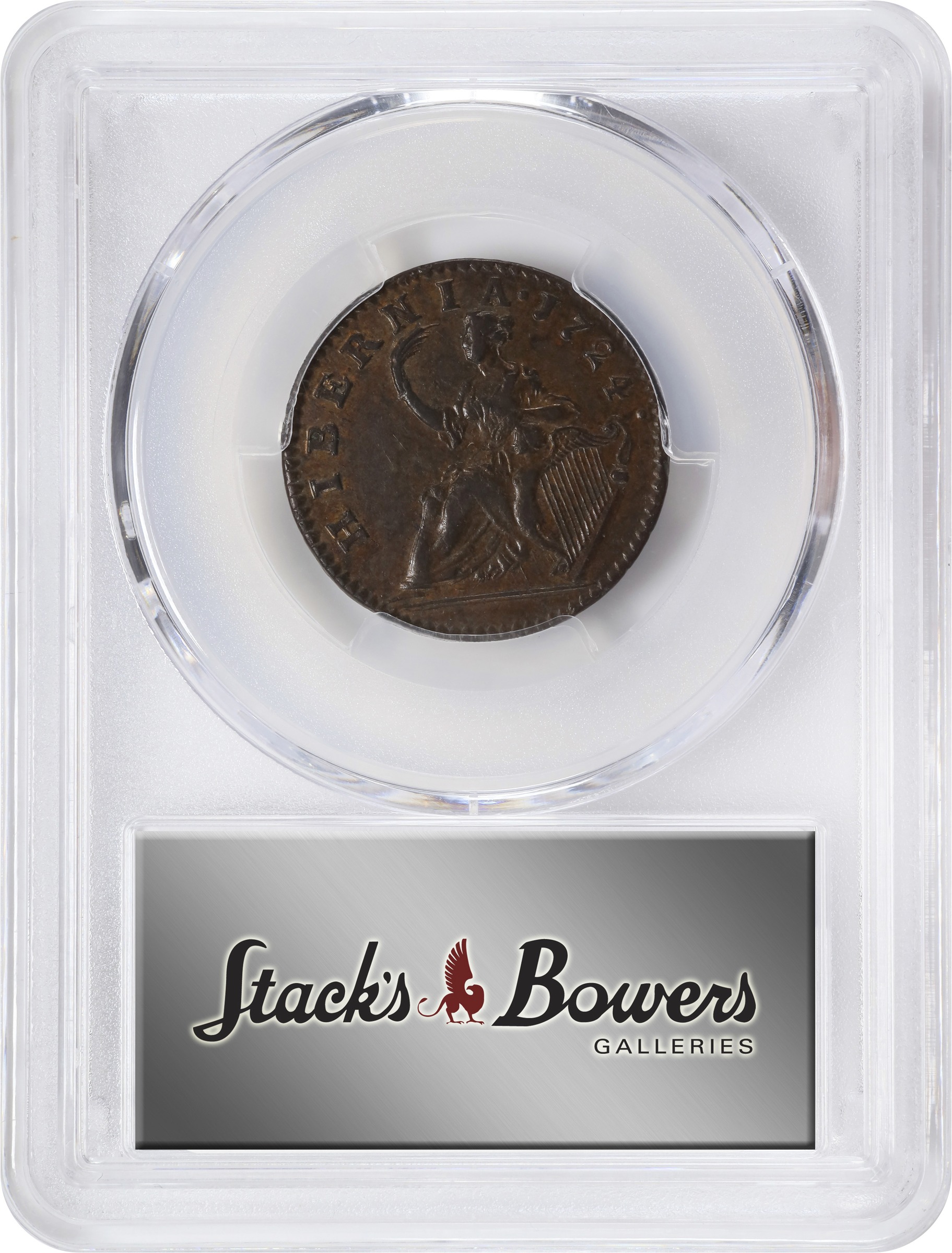 image for: 1724 Wood's Hibernia Halfpenny. Martin 4.51-K.4, W-13690. Rarity-2. AU-58 (PCGS).