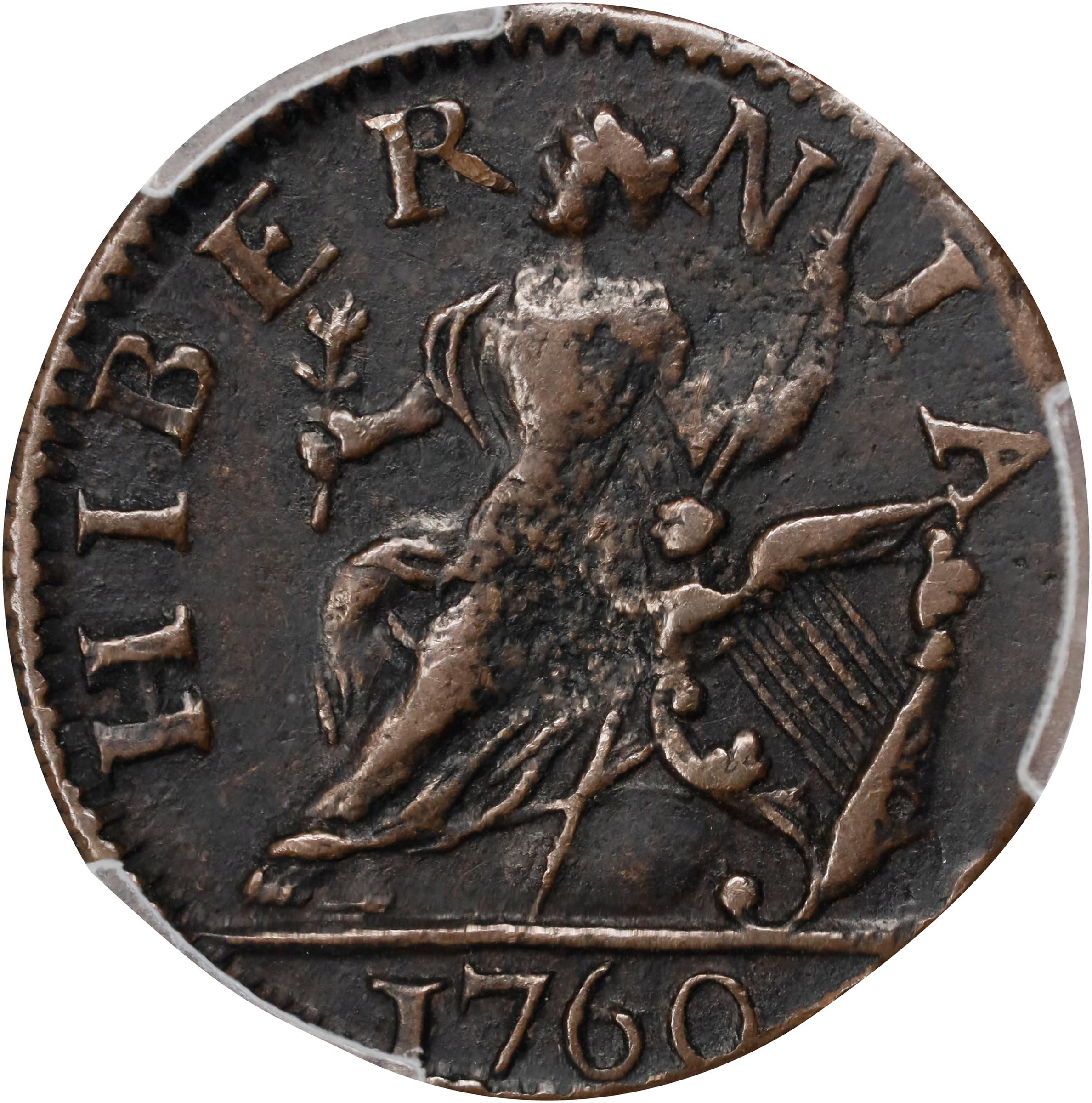 image for: 1760 Voce Populi Farthing. Nelson-1, W-13800. Rarity-5. Large Letters. AU-55 (PCGS).