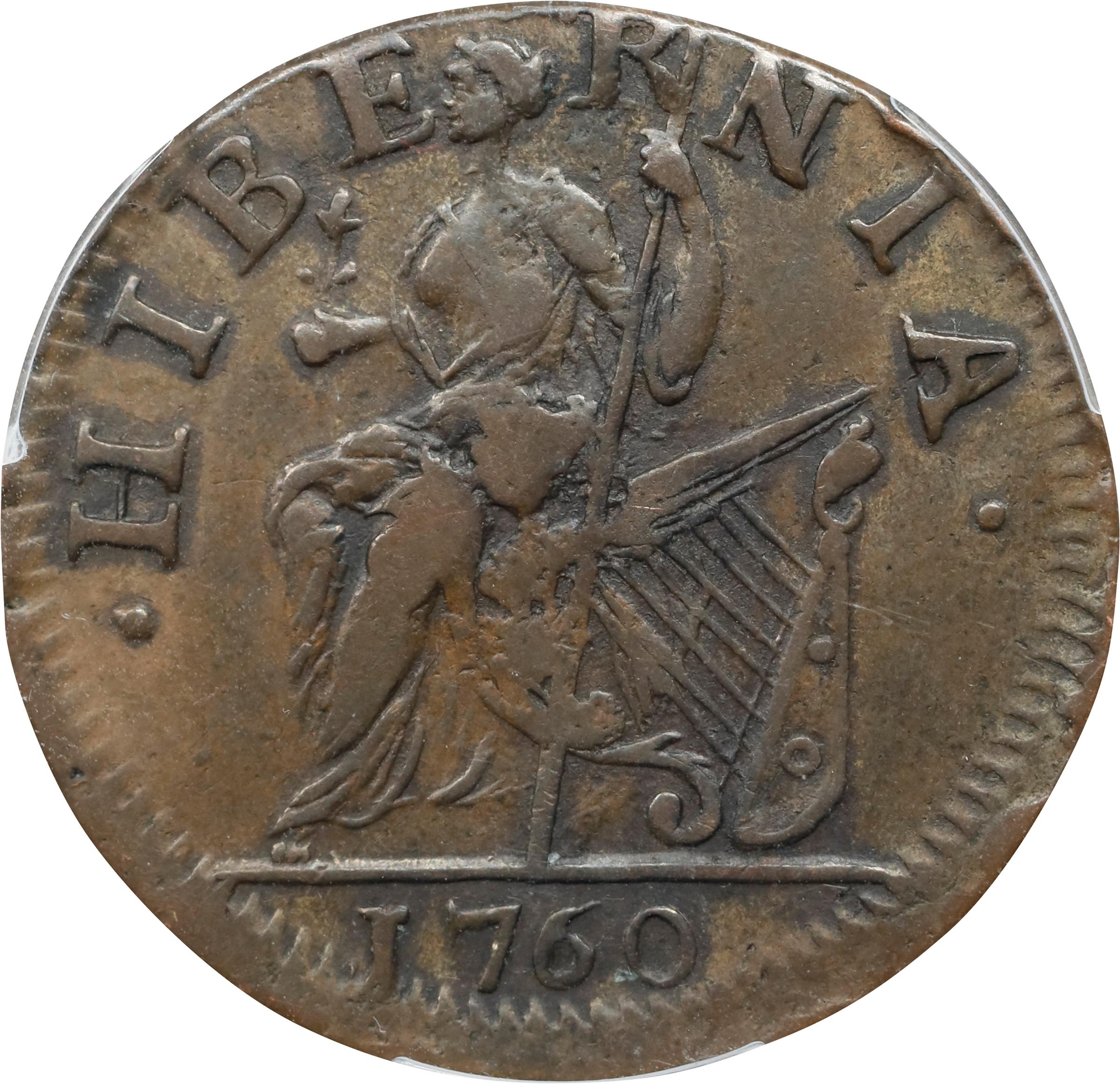 image for: 1760 Voce Populi Halfpenny. Nelson-3, Zelinka 7-E, W-13930. Rarity-3. No P, VOOE POPULI. AU-53 (PCGS).