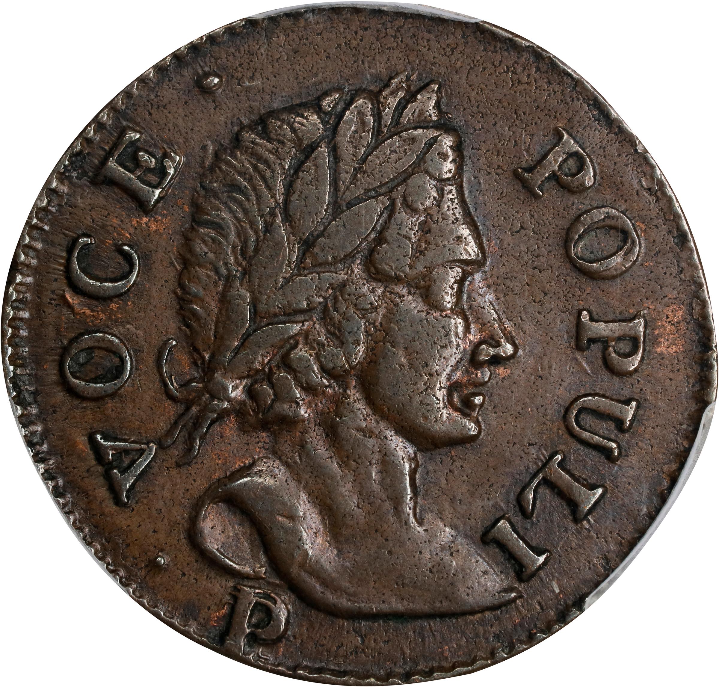 image for: 1760 Voce Populi Halfpenny. Nelson-11, Zelinka 14-L, W-13960. Rarity-4. P Below Bust. AU-55 (PCGS).