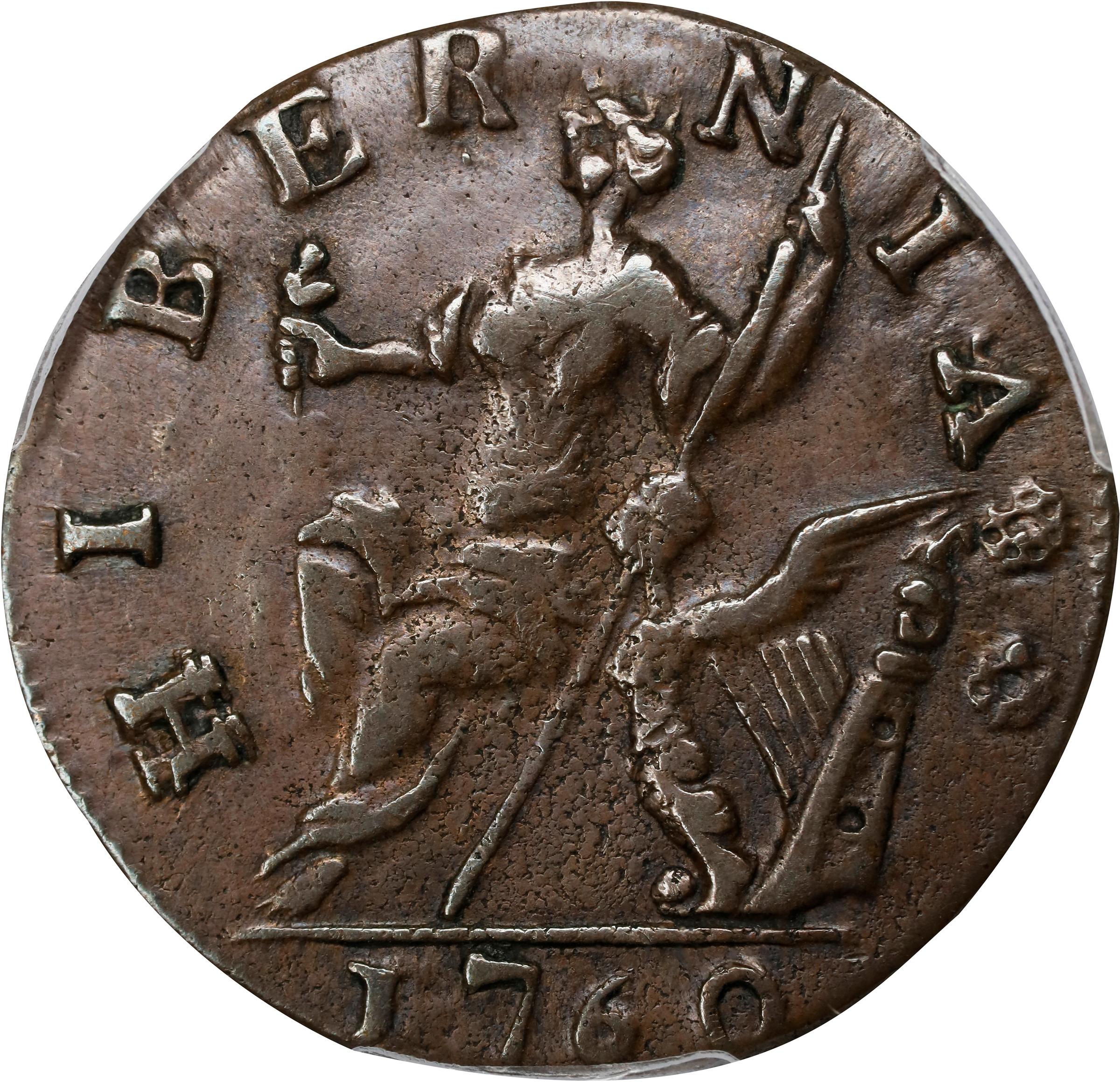 image for: 1760 Voce Populi Halfpenny. Nelson-11, Zelinka 14-L, W-13960. Rarity-4. P Below Bust. AU-55 (PCGS).