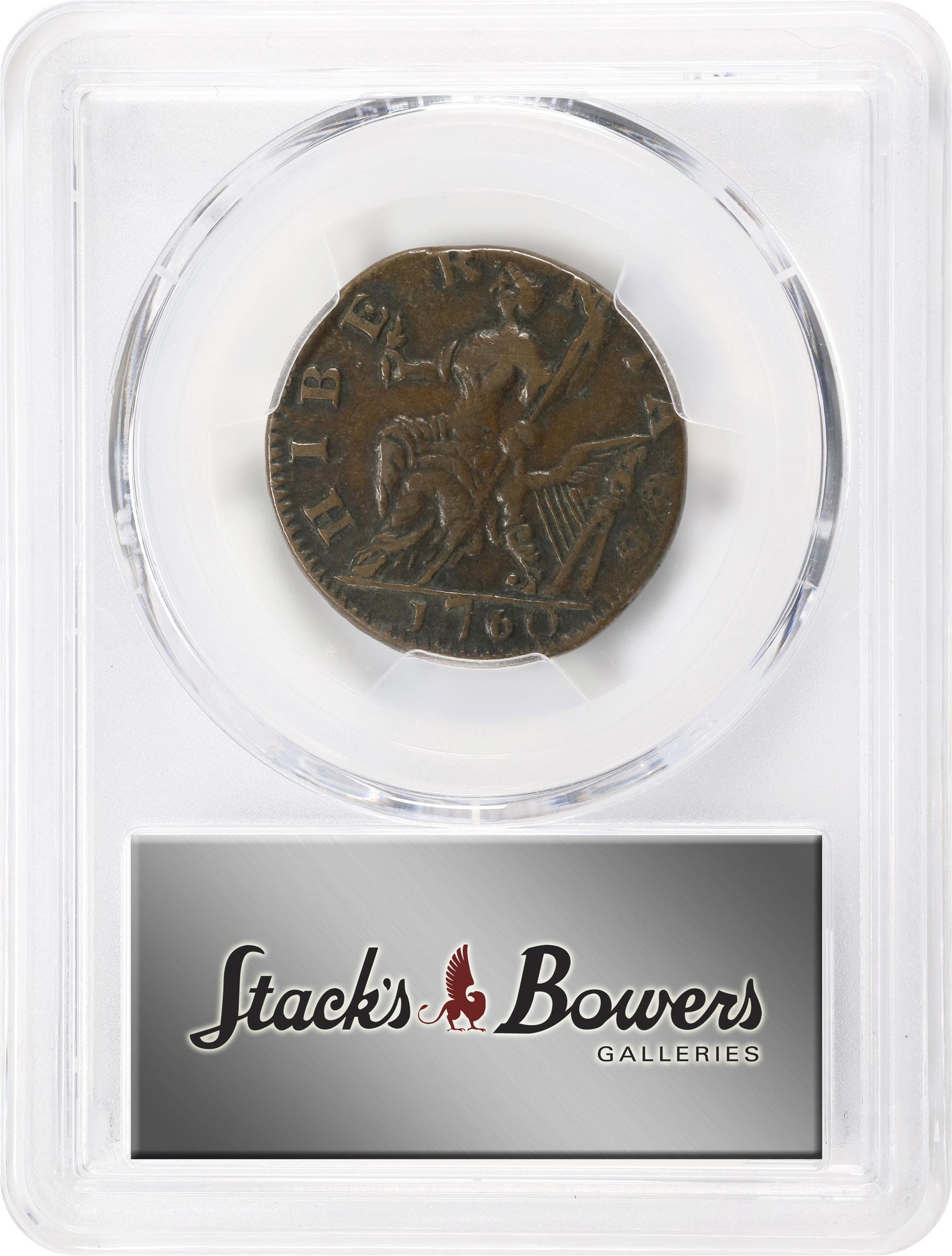 image for: 1760 Voce Populi Halfpenny. Nelson-12, Zelinka 15-N, W-13950. Rarity-3. P in Front of Face. AU-50 (PCGS).