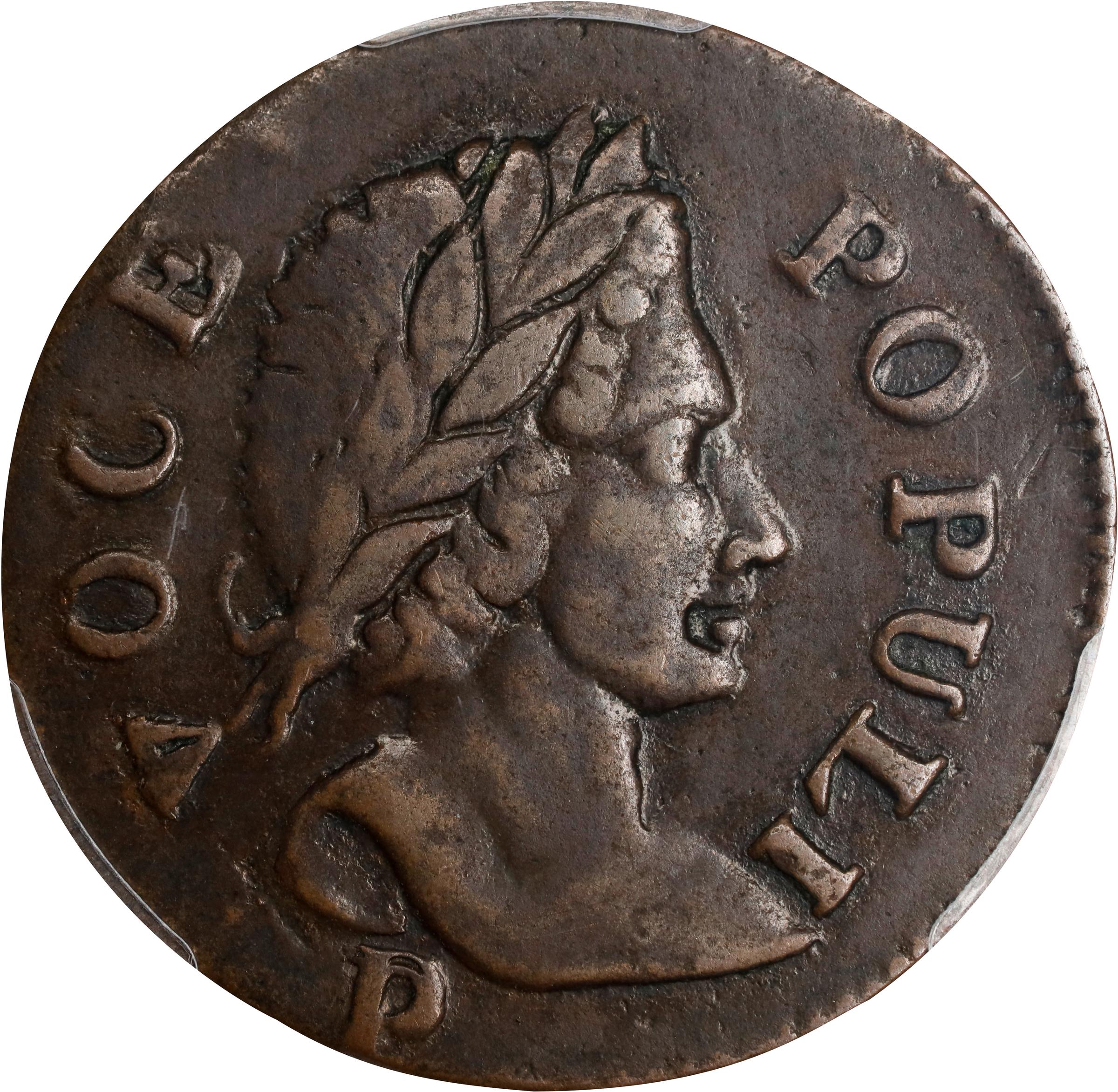 image for: 1760 Voce Populi Halfpenny. Nelson-13, Zelinka 14-M, W-13960. Rarity-4. P Below Bust. EF-45 (PCGS).