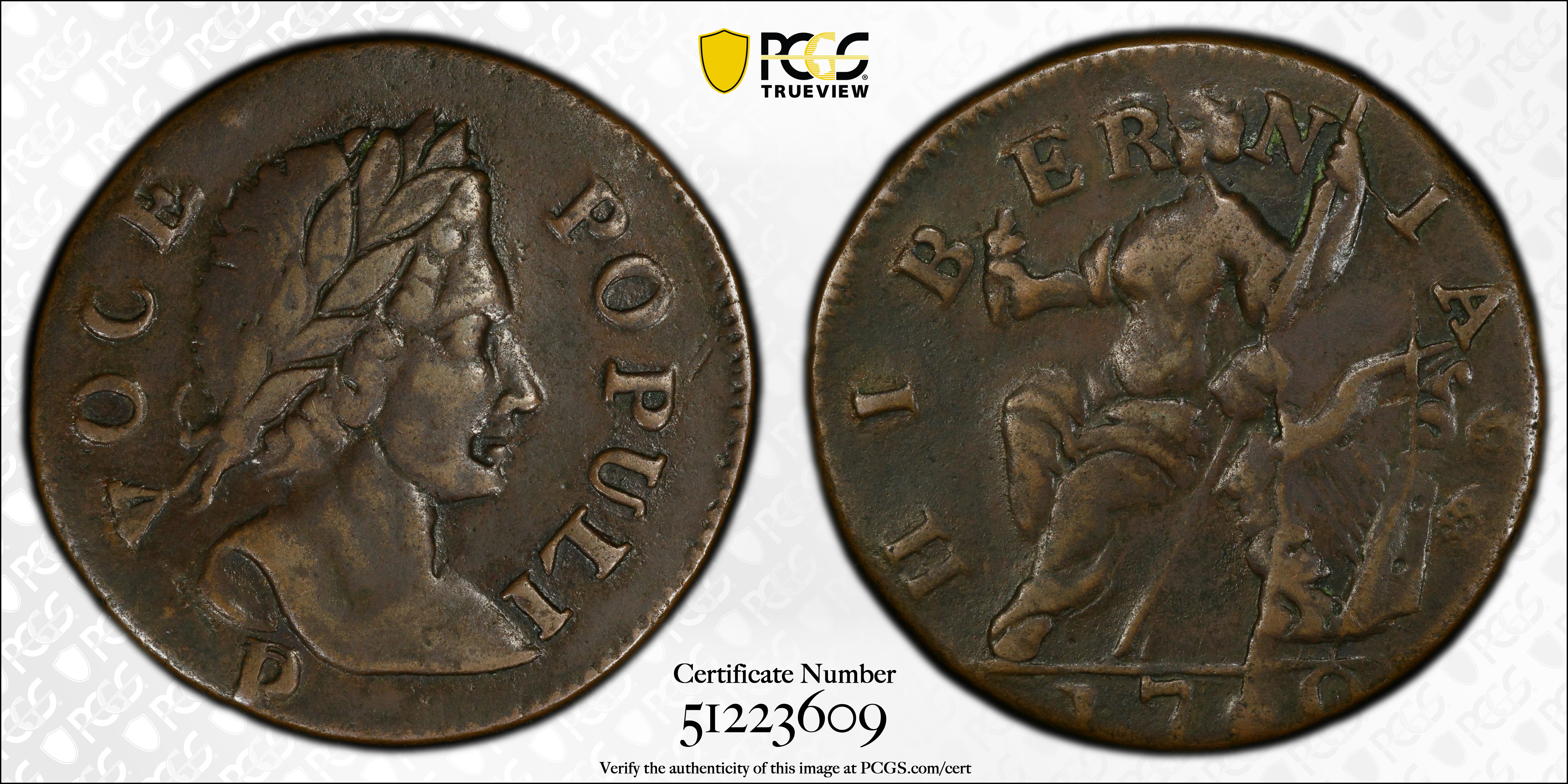 image for: 1760 Voce Populi Halfpenny. Nelson-13, Zelinka 14-M, W-13960. Rarity-4. P Below Bust. EF-45 (PCGS).