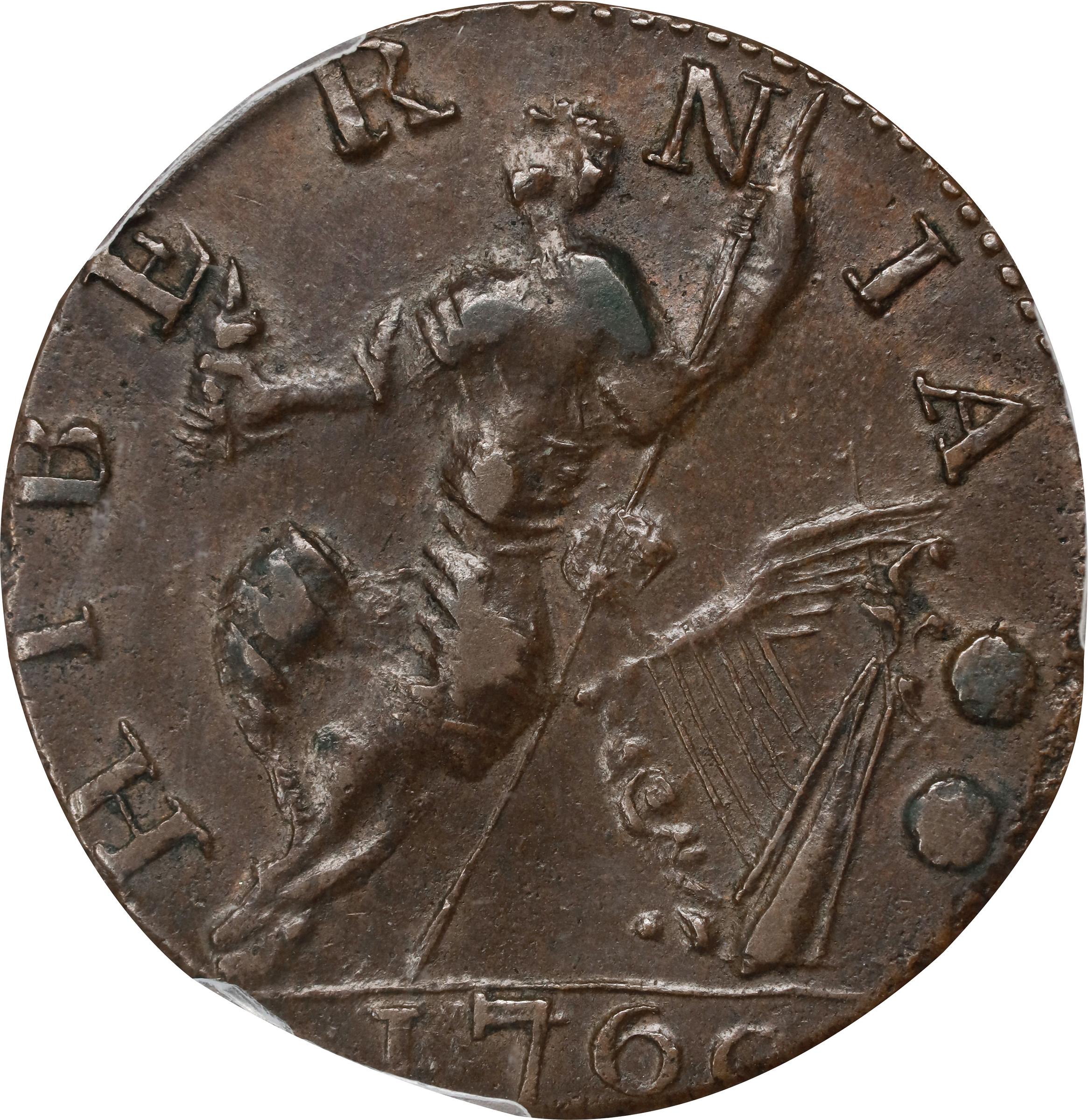 image for: 1760 Voce Populi Halfpenny. Nelson-14, Zelinka 16-O, W-13960. Rarity-6. P Below Bust. AU-58 (PCGS).
