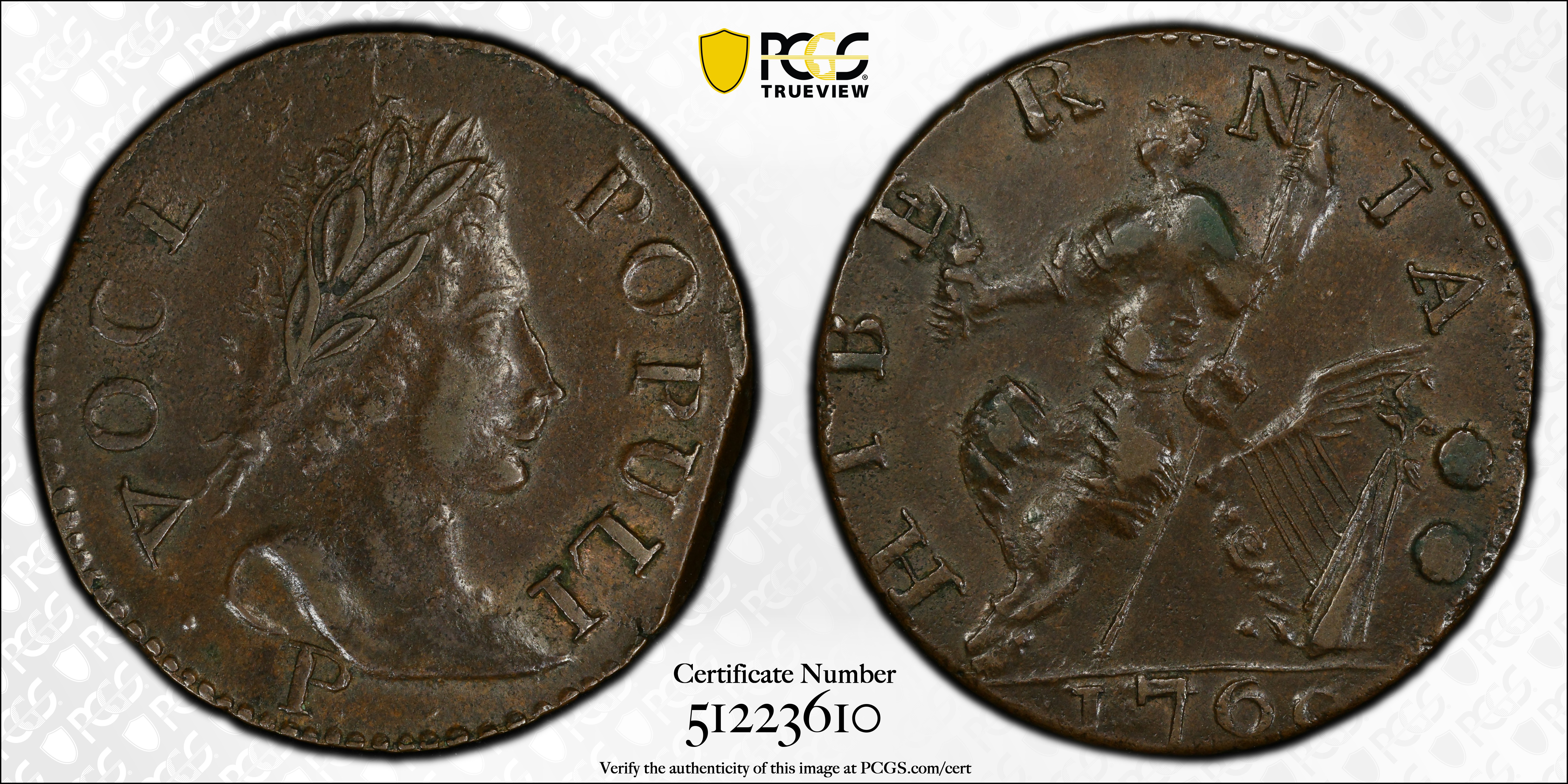 image for: 1760 Voce Populi Halfpenny. Nelson-14, Zelinka 16-O, W-13960. Rarity-6. P Below Bust. AU-58 (PCGS).