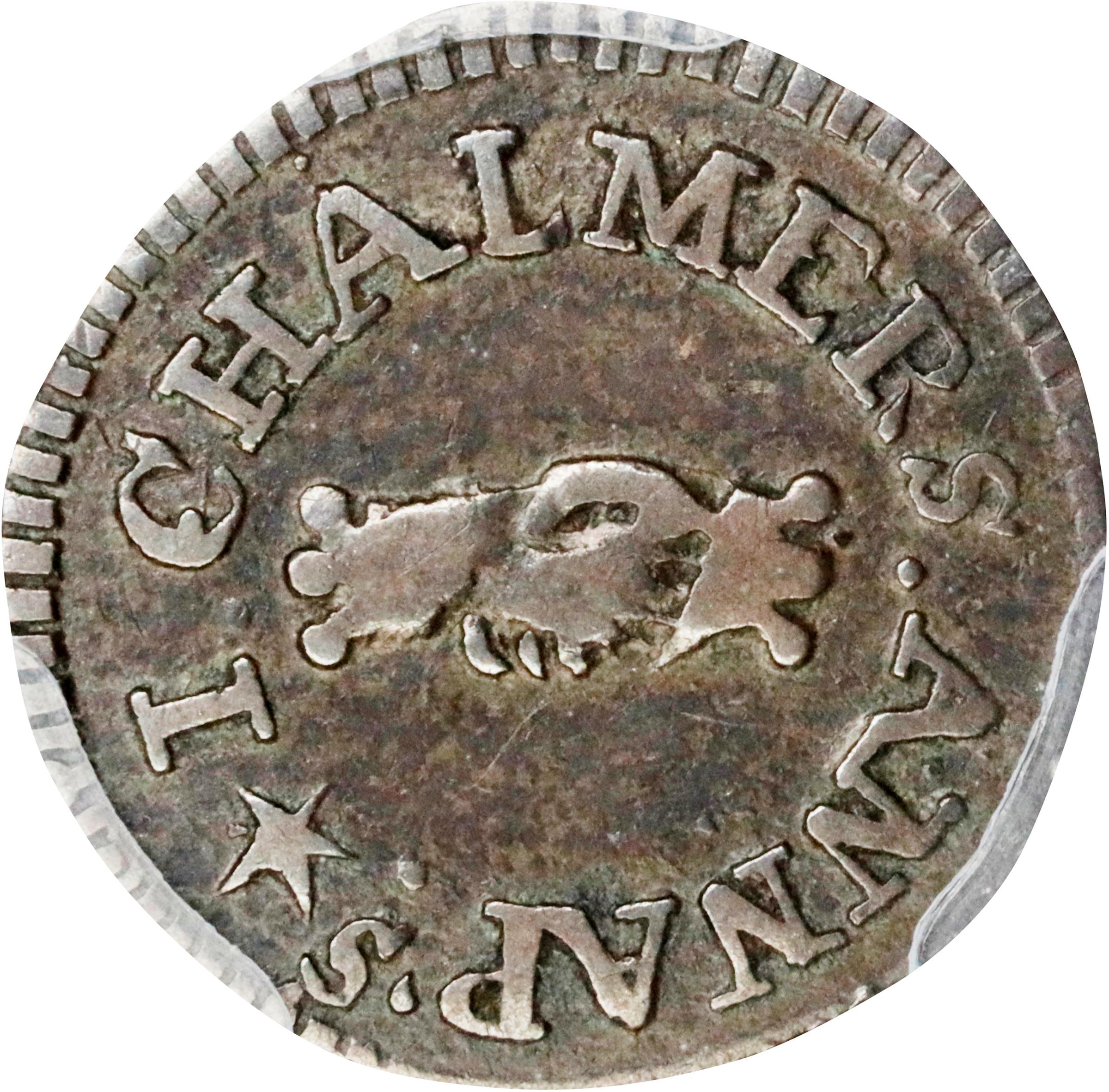 image for: 1783 John Chalmers Threepence. W-1760. Rarity-5. VF-30 (PCGS).