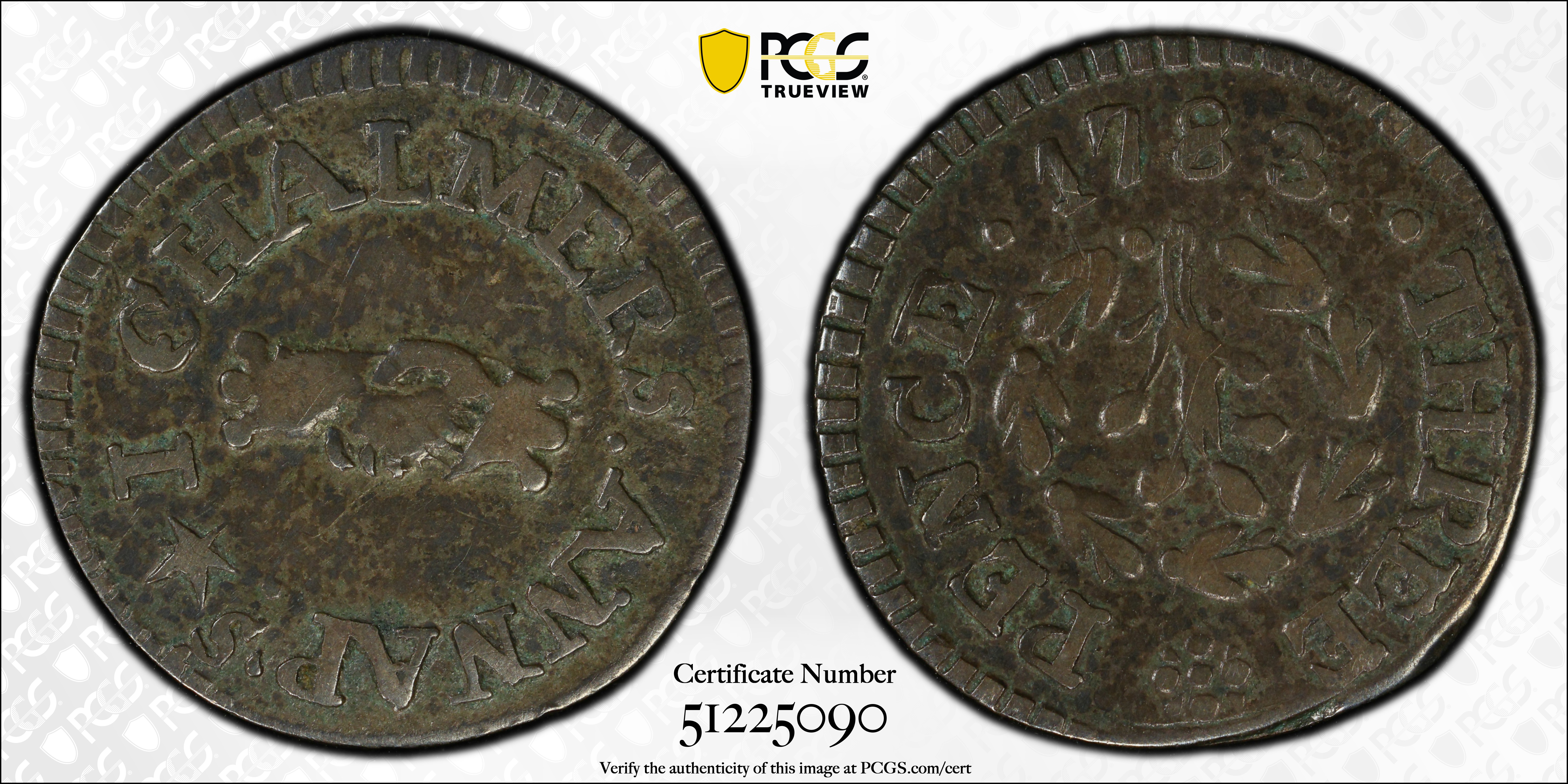 image for: 1783 John Chalmers Threepence. W-1760. Rarity-5. VF-30 (PCGS).