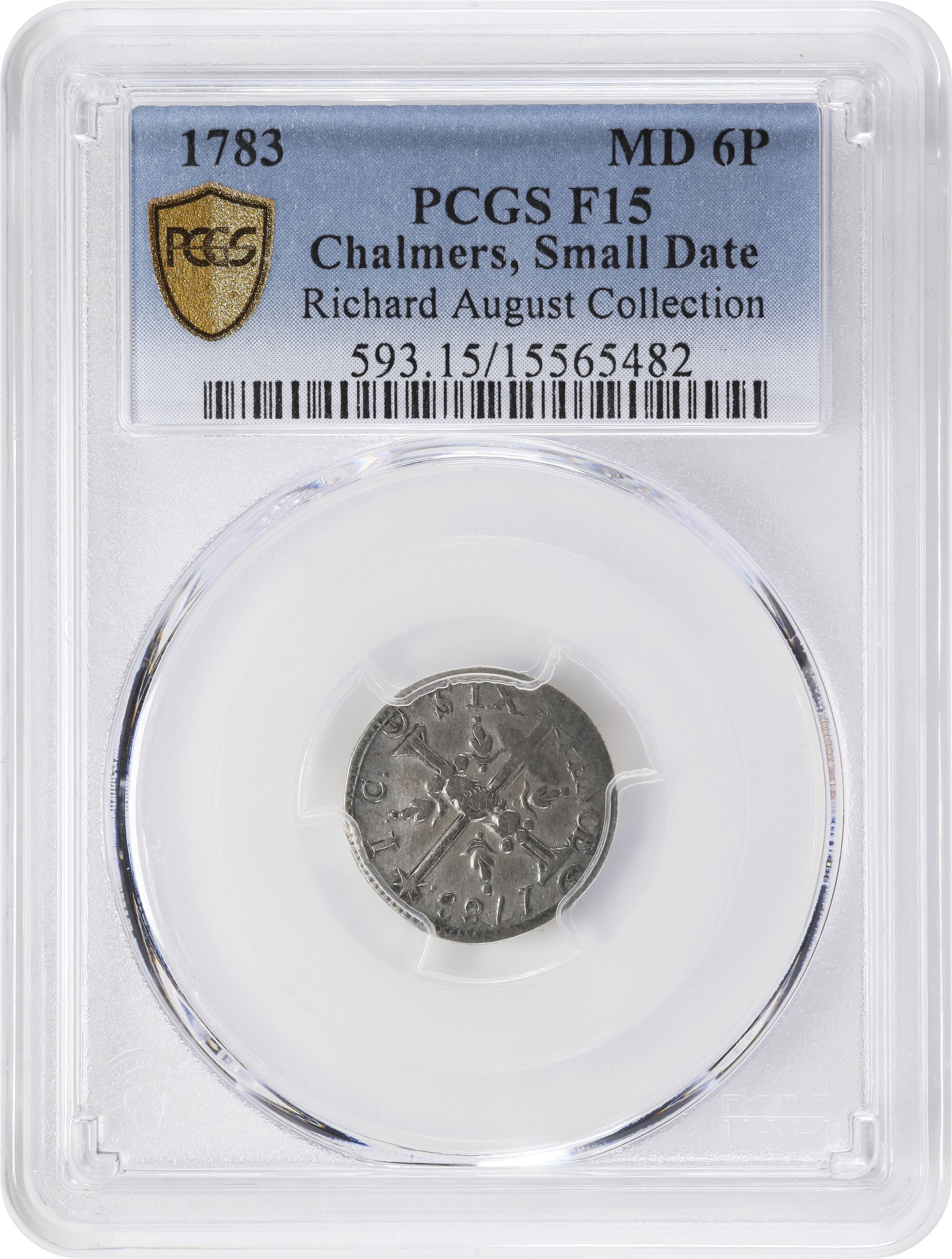 image for: 1783 John Chalmers Sixpence. W-1775. Small Date, 8-Pointed Star. Fine-15 (PCGS).