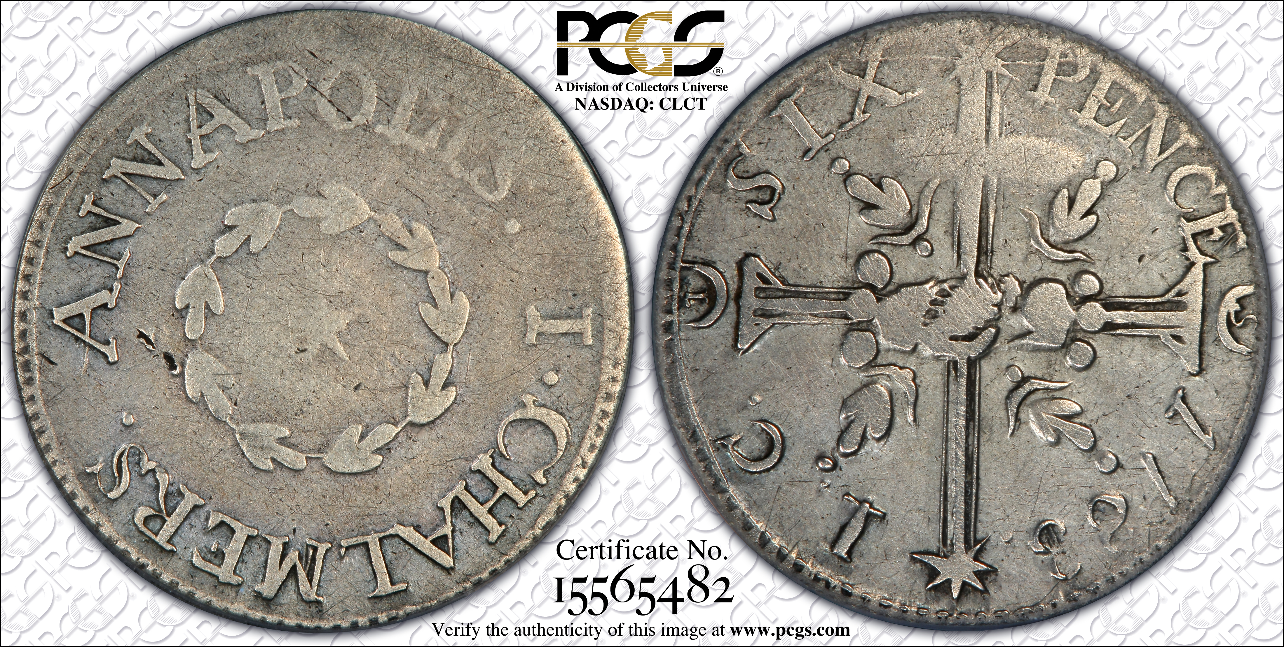 image for: 1783 John Chalmers Sixpence. W-1775. Small Date, 8-Pointed Star. Fine-15 (PCGS).