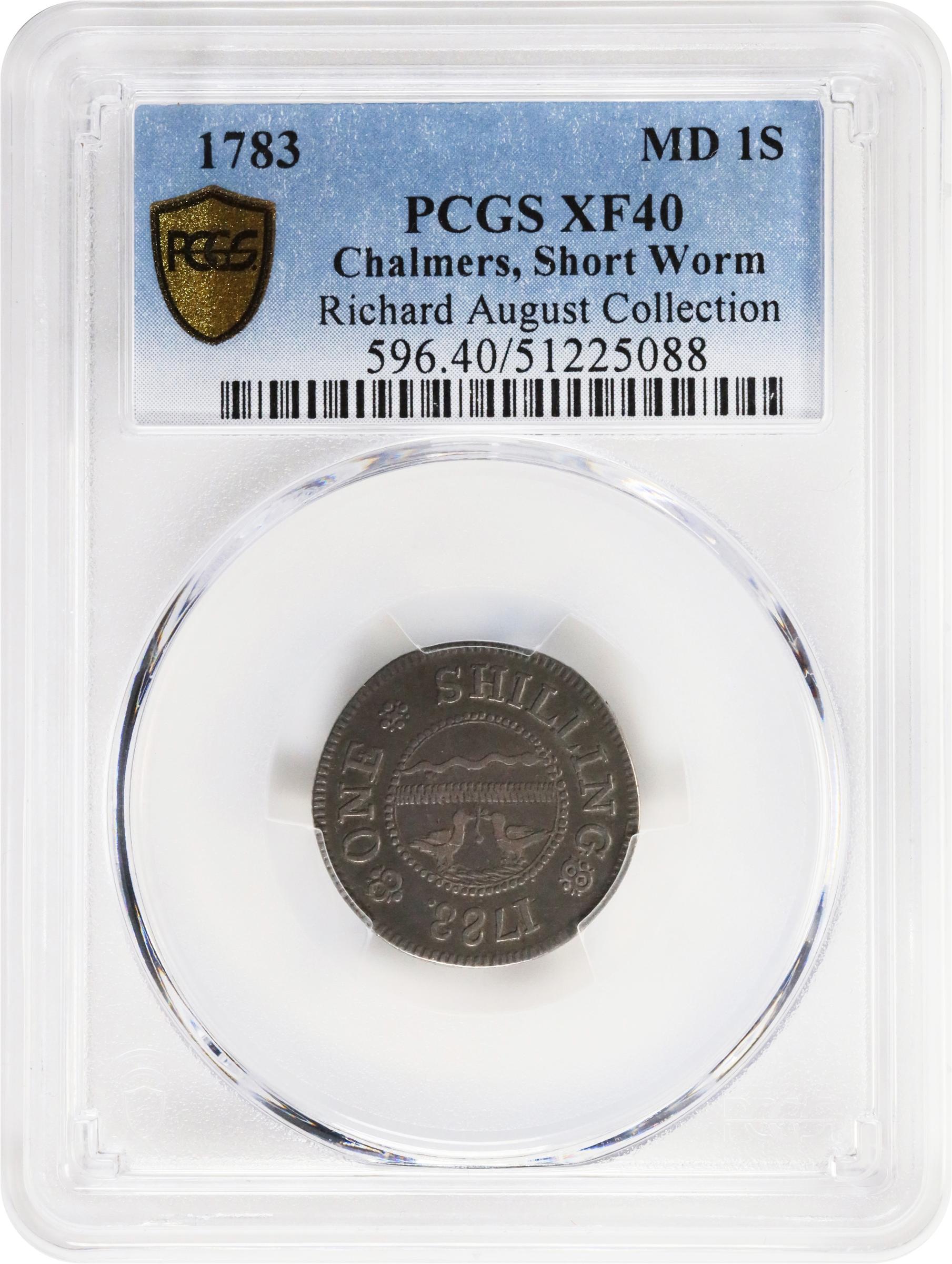 image for: 1783 John Chalmers Shilling. W-1785. Rarity-4+. Birds, Short Worm. EF-40 (PCGS).