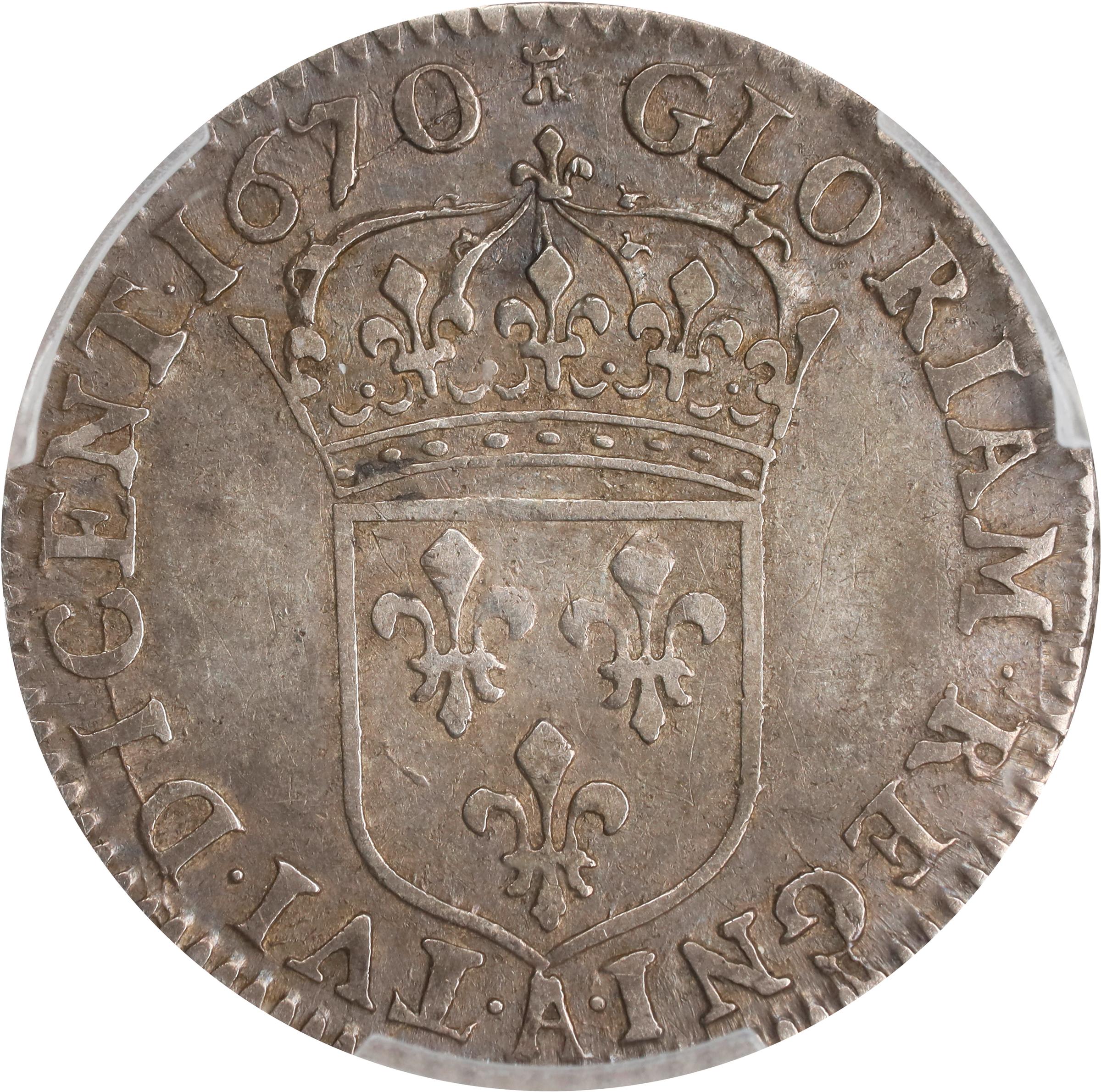 image for: 1670-A 5 Sols. Paris Mint. Martin 4-F, Lecompte-186, Hodder-3, W-11605. EF-40 (PCGS).