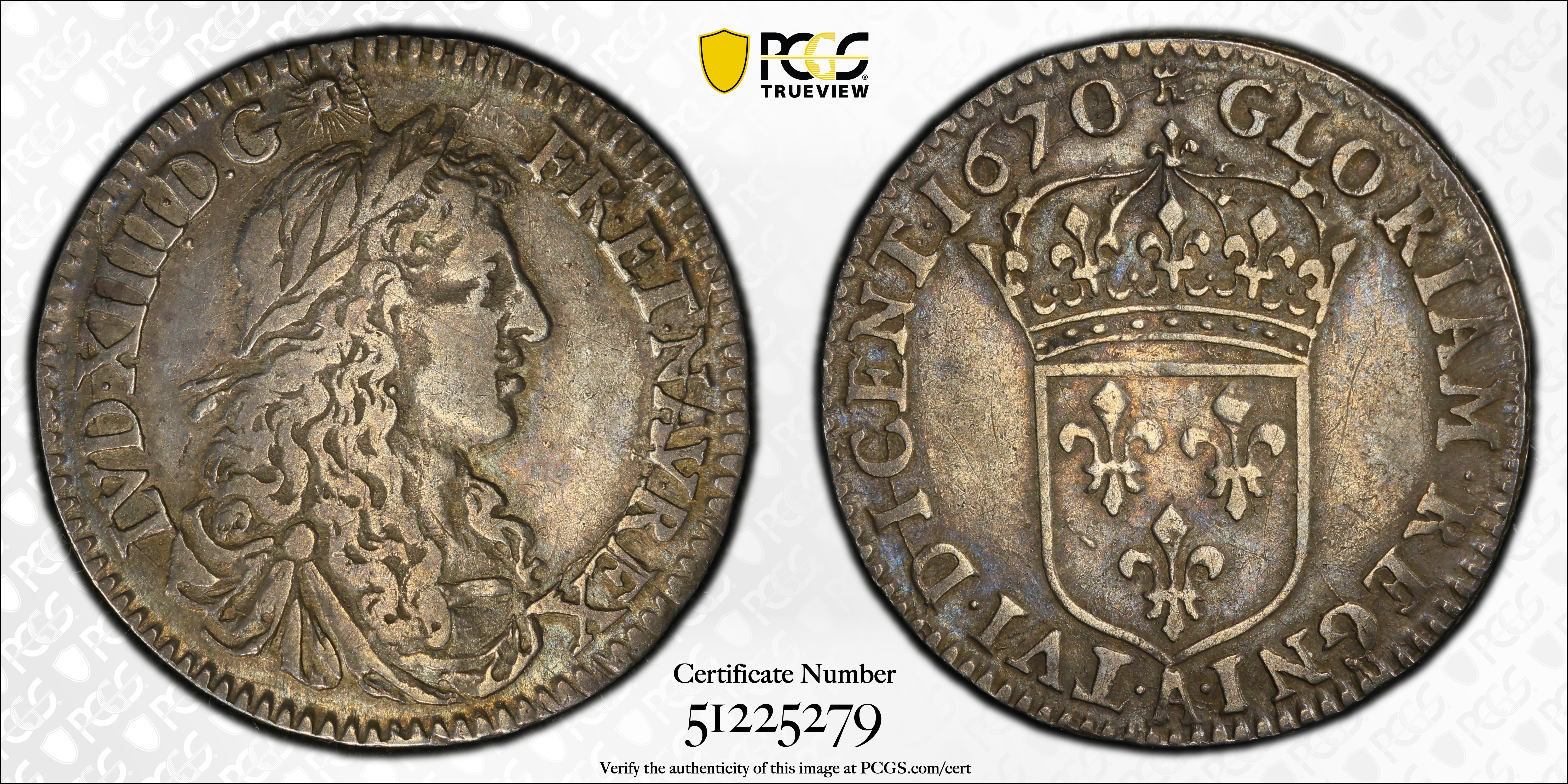 image for: 1670-A 5 Sols. Paris Mint. Martin 4-F, Lecompte-186, Hodder-3, W-11605. EF-40 (PCGS).