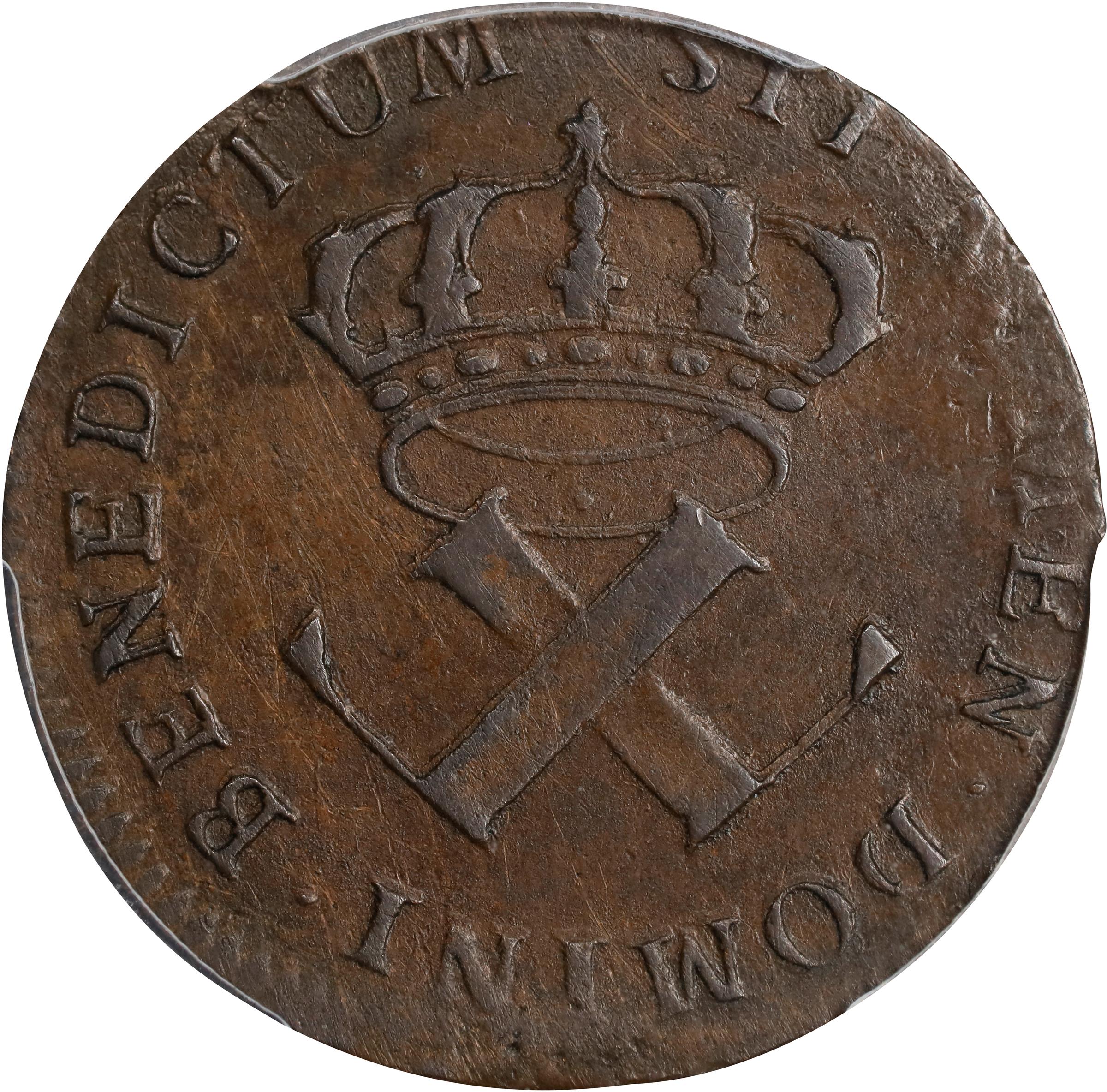 image for: 1721-B Sou, or 9 Deniers. Rouen Mint. Martin 1.2-A.2, W-11825. Rarity-4. EF-40 (PCGS).